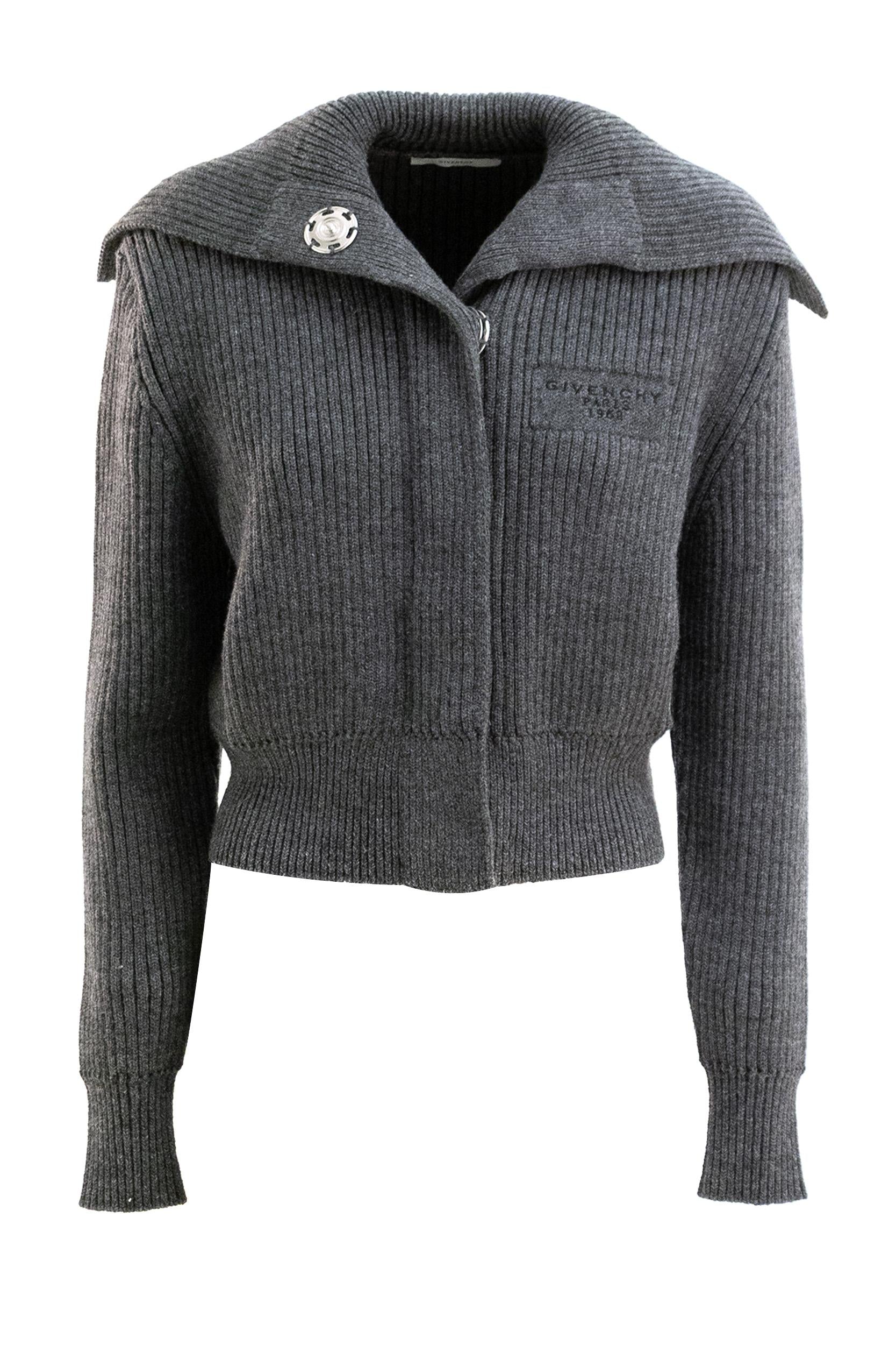 Cardigan in lana di alpaca a coste di colore grigio<BR/> BWK00K4ZSM 033 GIVENCHY 