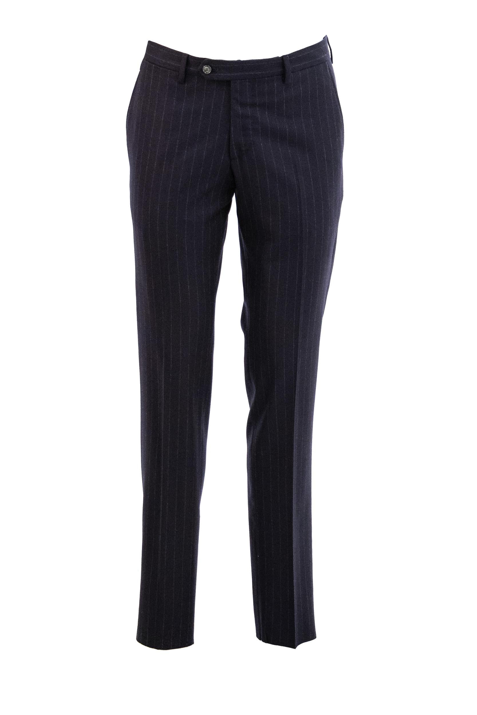 Abito doppiopetto gessato in lana di colore blu<BR/> S6_ _51074 0089 BARBA 