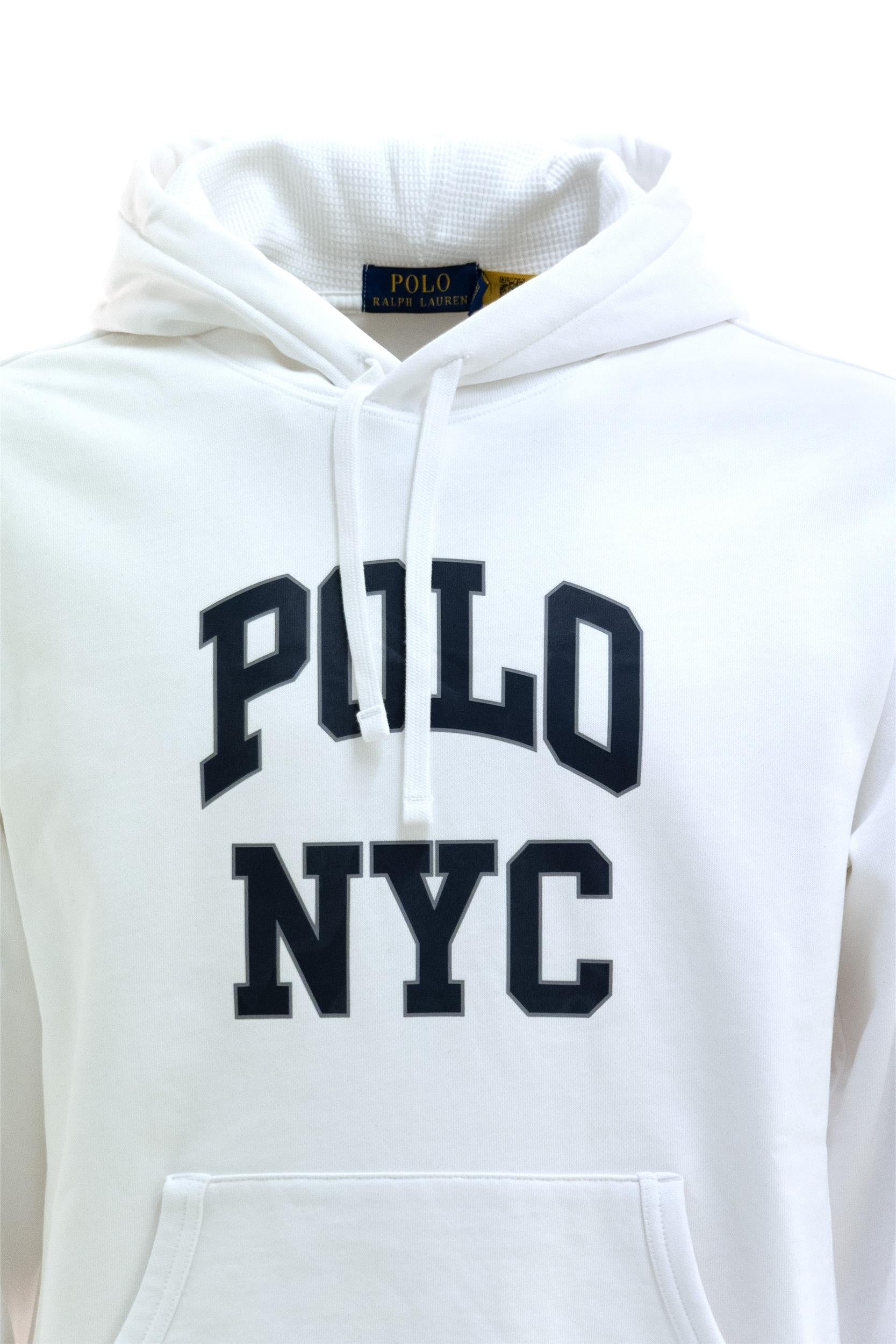 Felpa con cappuccio in cotone di colore bianco<BR/> 710A13245002 WHITE POLO RALPH LAUREN 