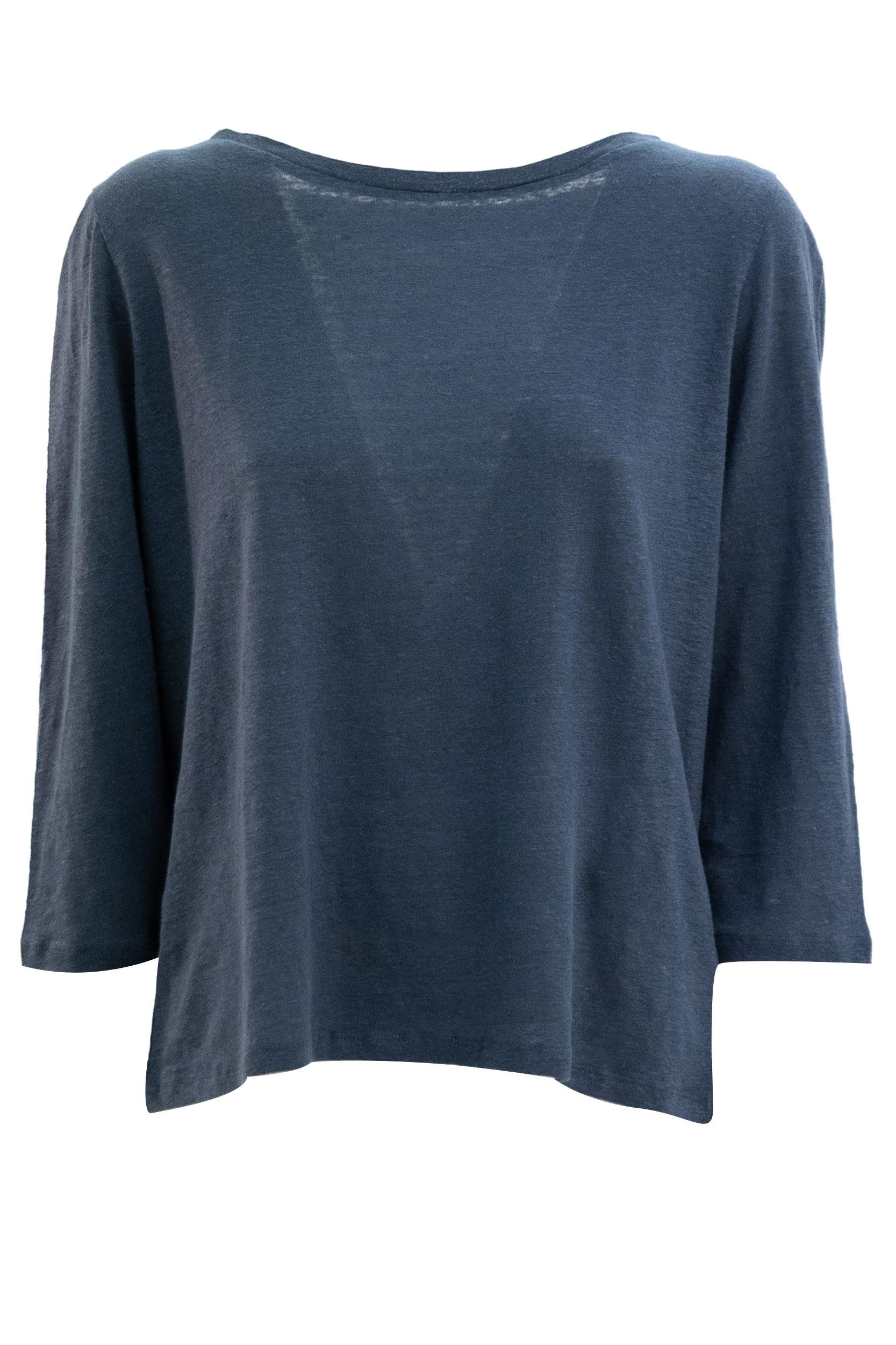 T-shirt in lino di colore blu<BR/> E26M011-FTS397 1121 MAJESTIC 