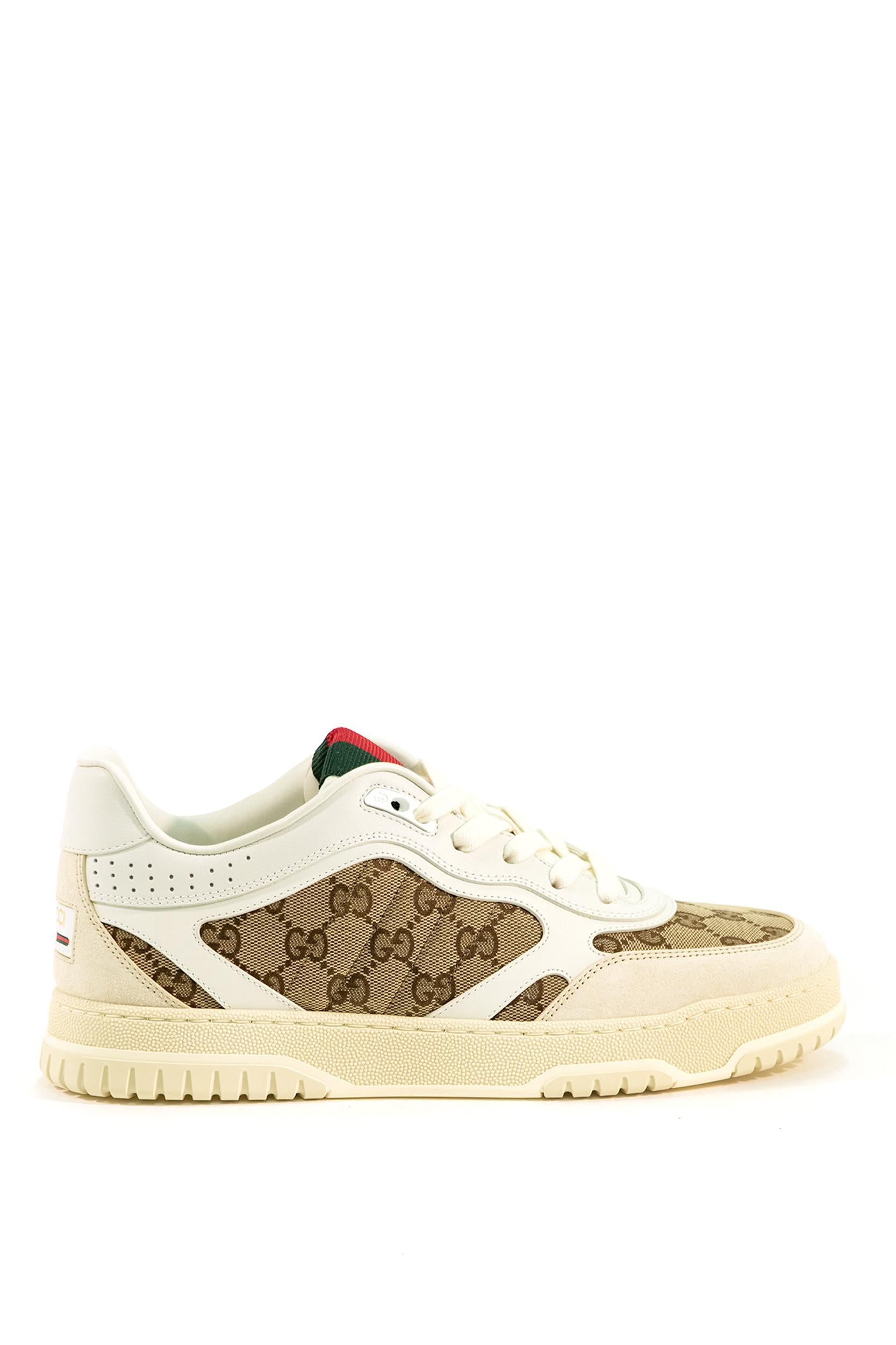 Sneakers Gucci Re-Web in pelle liscia color bianco e tessuto GG<BR/> 787476 AADHW 9573 GUCCI 