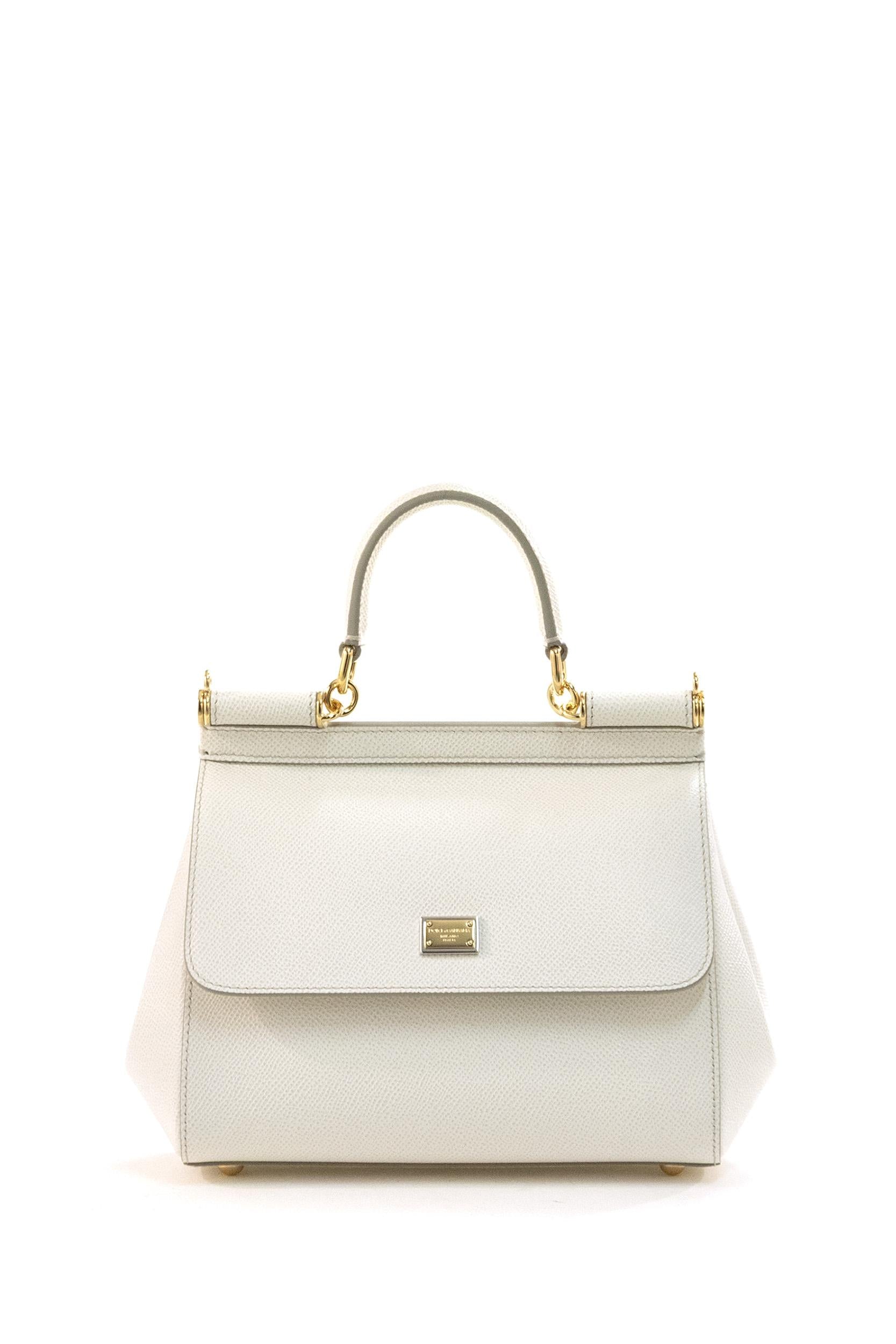 Borsa a Mano Sicily Piccola in Pelle di Vitello Dauphine colore bianco<BR/> BB6003 B1001 80001 DOLCE & GABBANA 