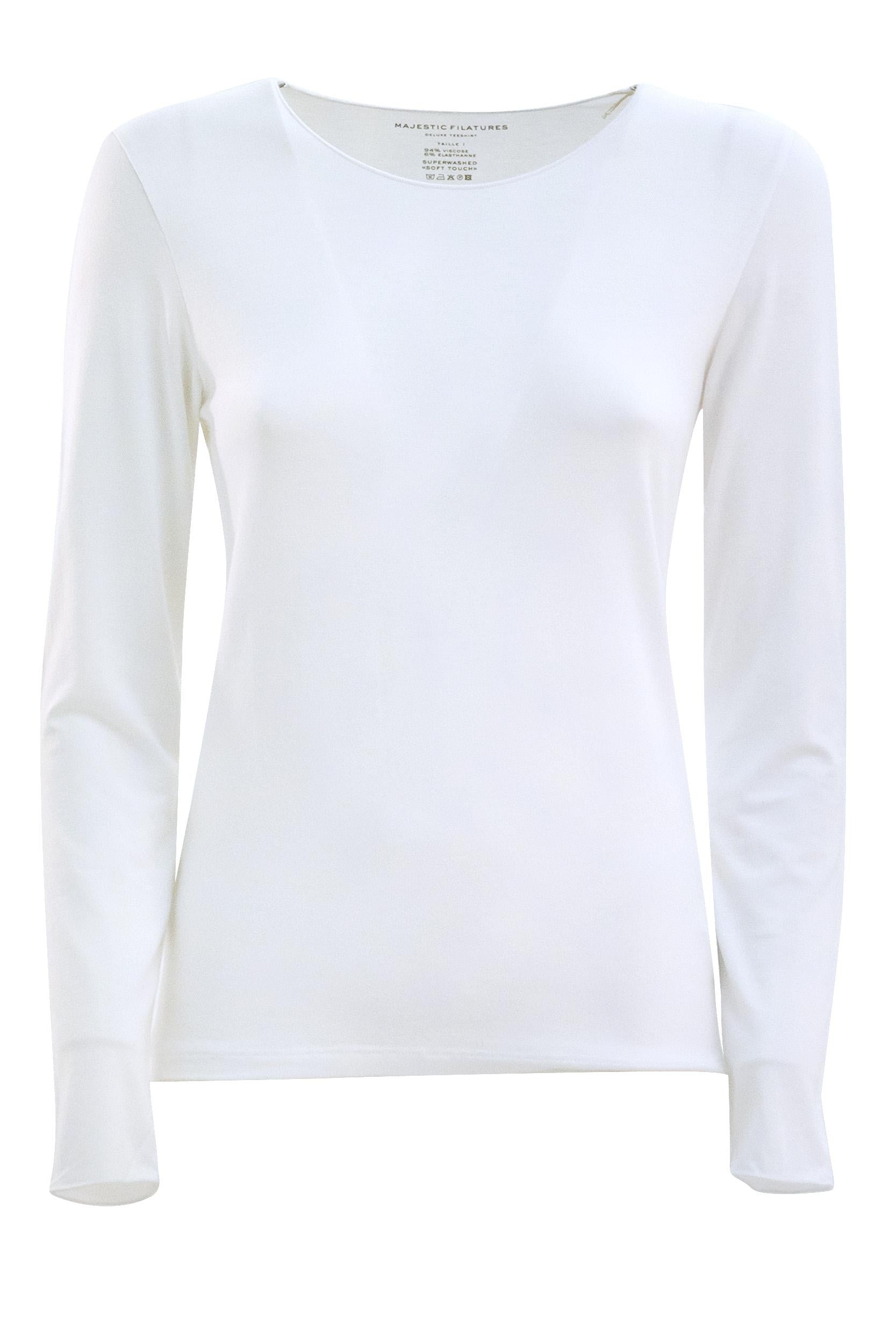 T-shirt in viscosa di colore bianco<BR/> E26M001-FTS002 001 MAJESTIC 