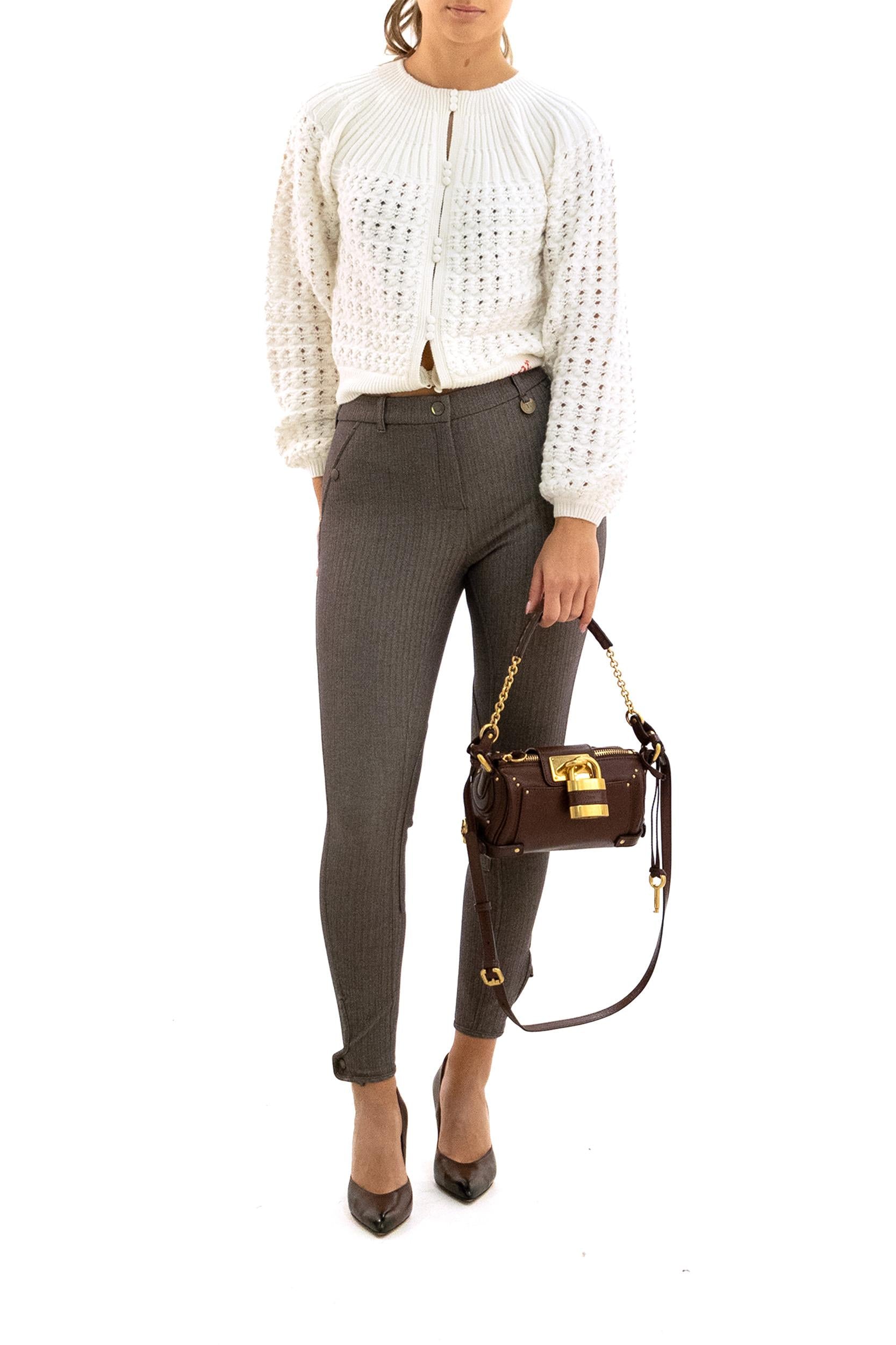 Pantaloni Jodhpur in cotone stretch con motivo spigato color marrone e grigio <BR/> 8116806 WLNUT TAUPE BURBERRY 