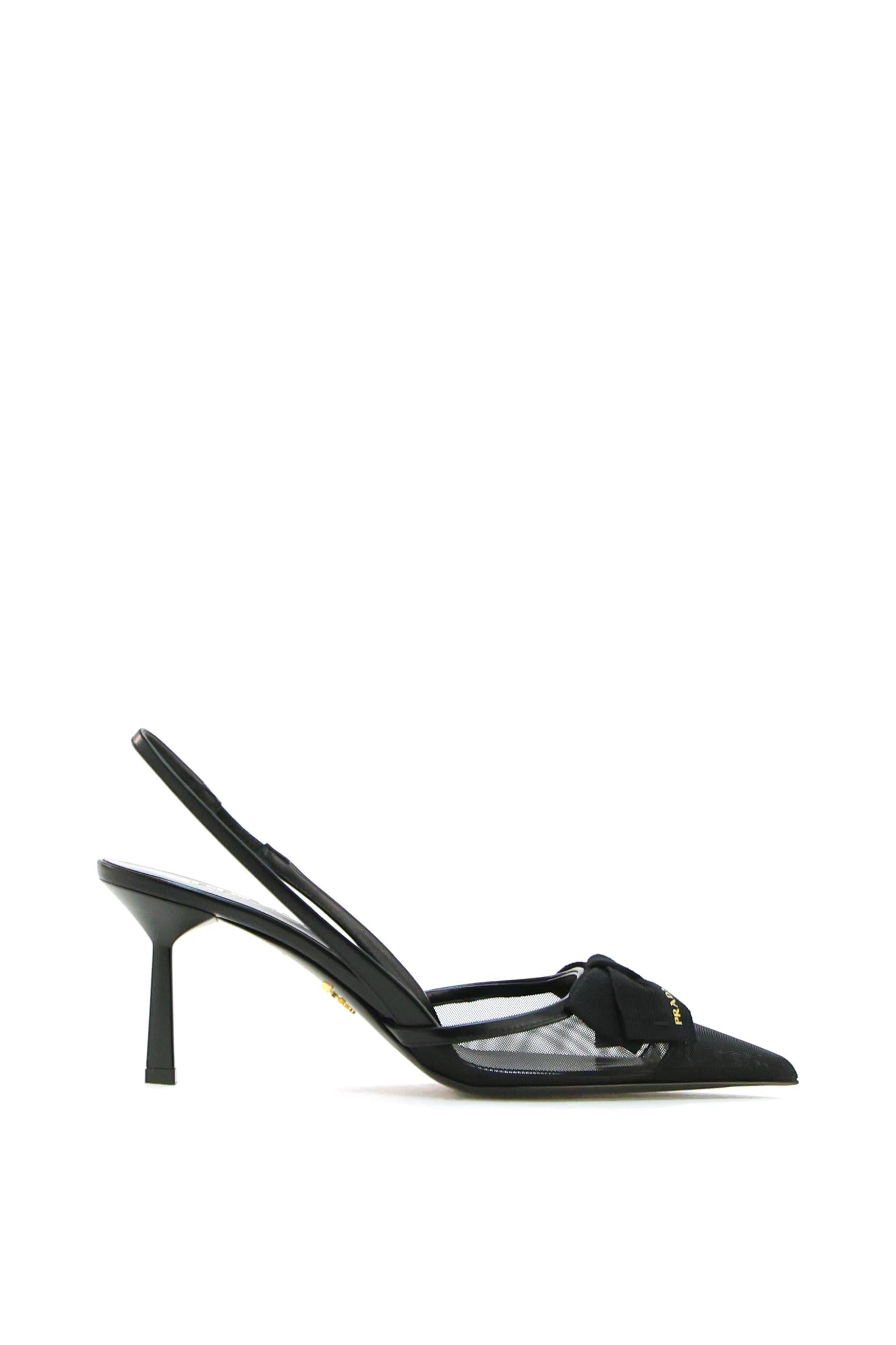 Slingback in pelle e rete color nero<BR/> 1I308O F 075 77T F0002 PRADA 