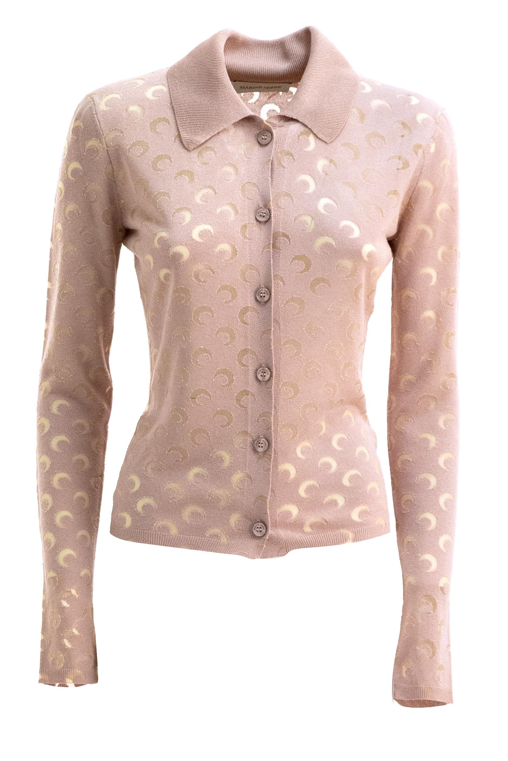 <BR/>Cardigan con stampa Moon di colore rosa<BR/> WSI044A CKNI0545 PK00 MARINE SERRE 