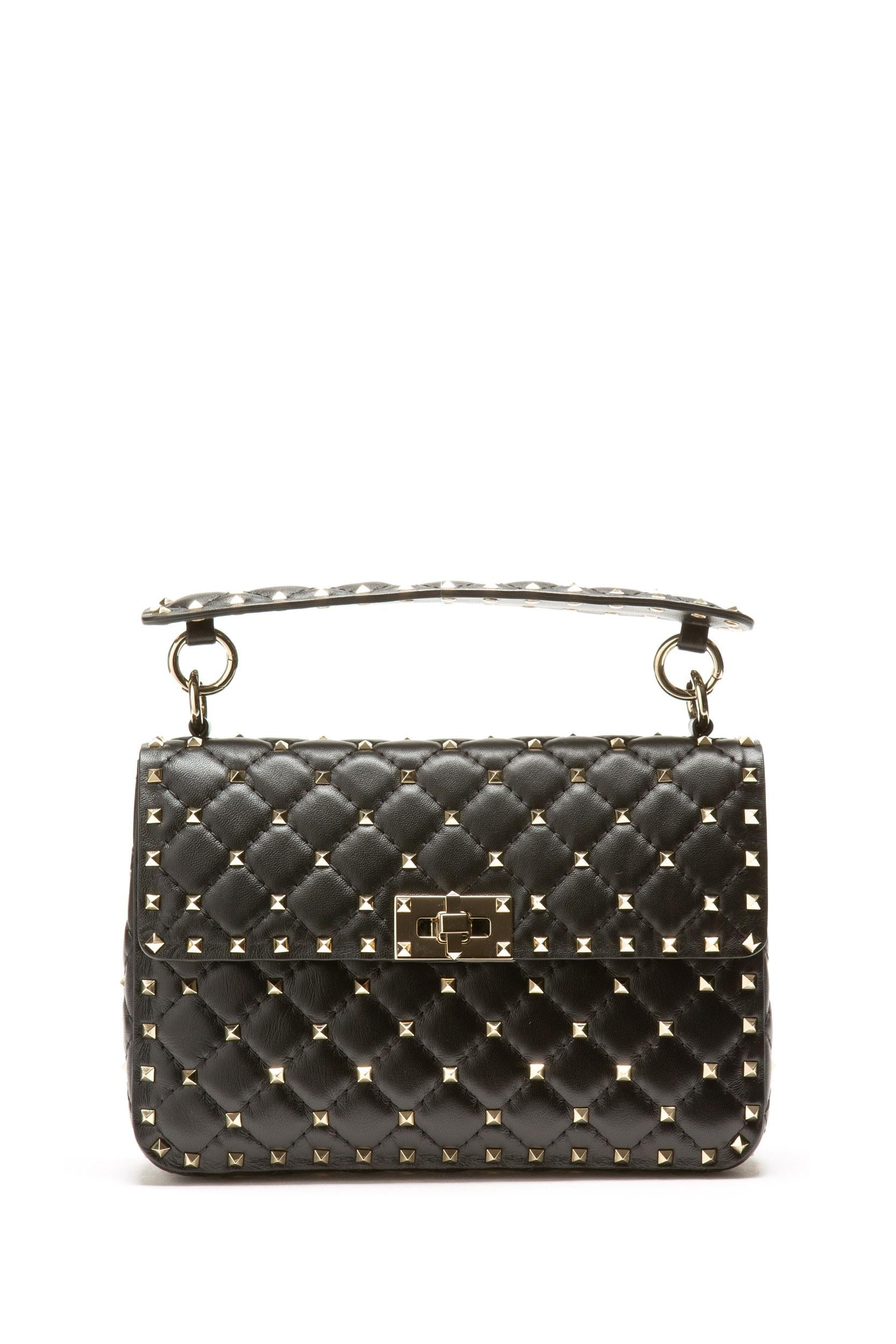 Borsa Rockstud Spike in pelle matelassè colore nero. 8W2B0122NAP 0NO VALENTINO GARAVANI 