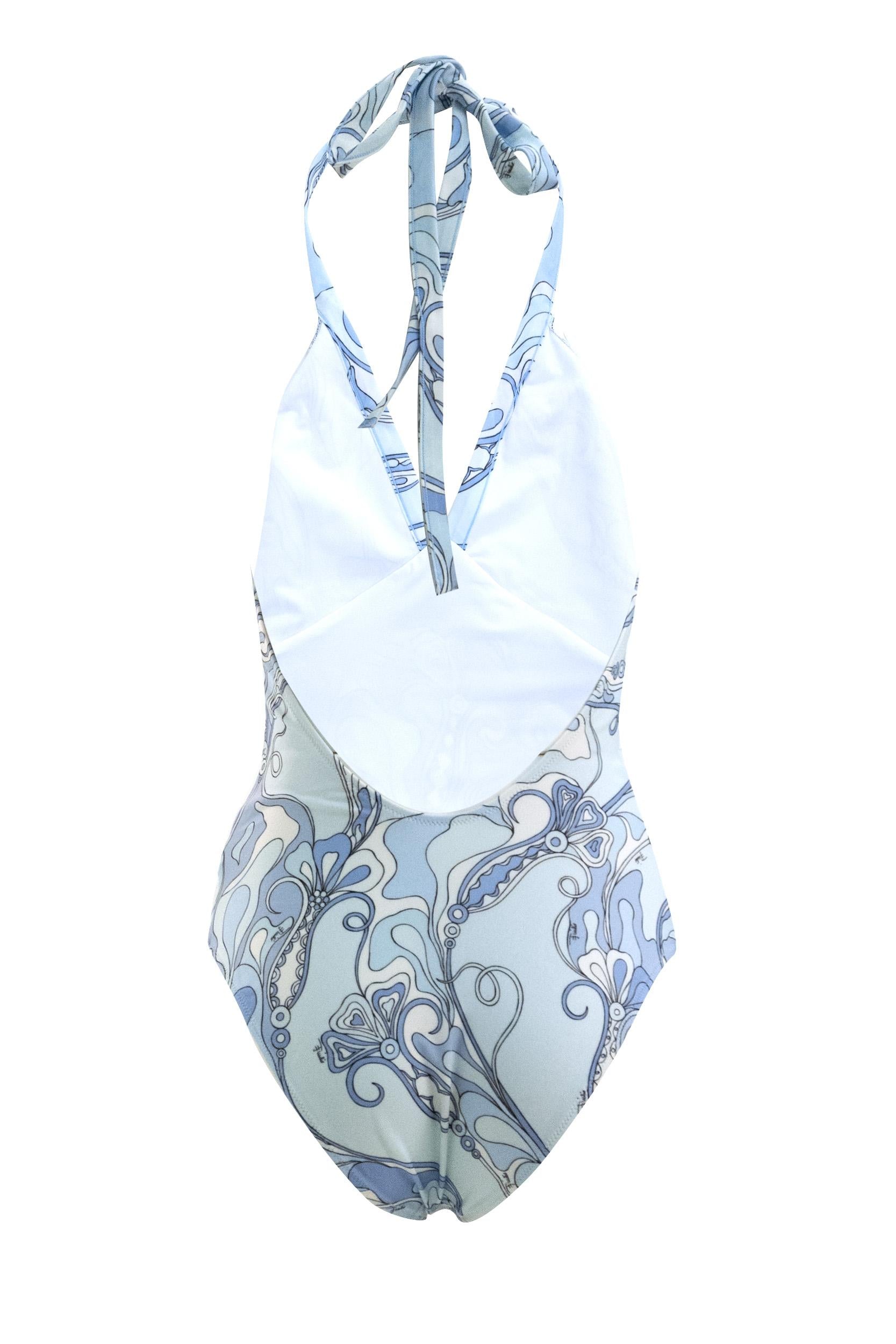 Costume intero con stampa Orchidee di colore azzurro<BR/> 6HMC85 6H835 P21 EMILIO PUCCI 