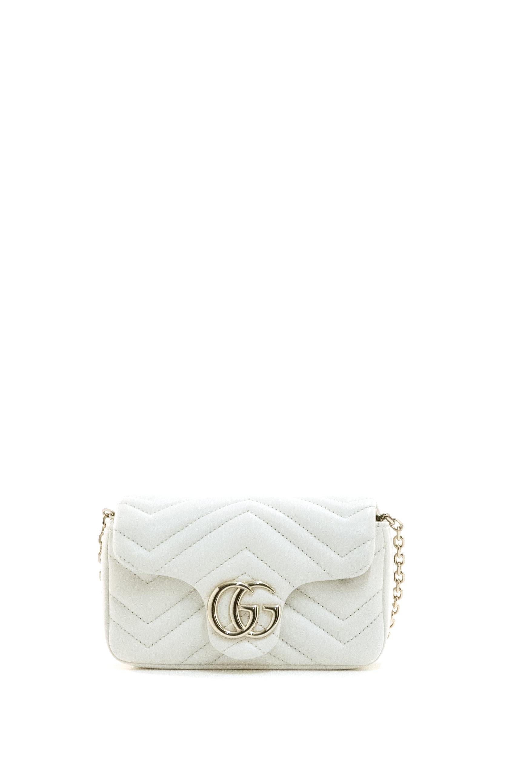 Mini borsa GG Marmont in pelle di colore bianco<BR/> 841290 AAFAX 9050 GUCCI 