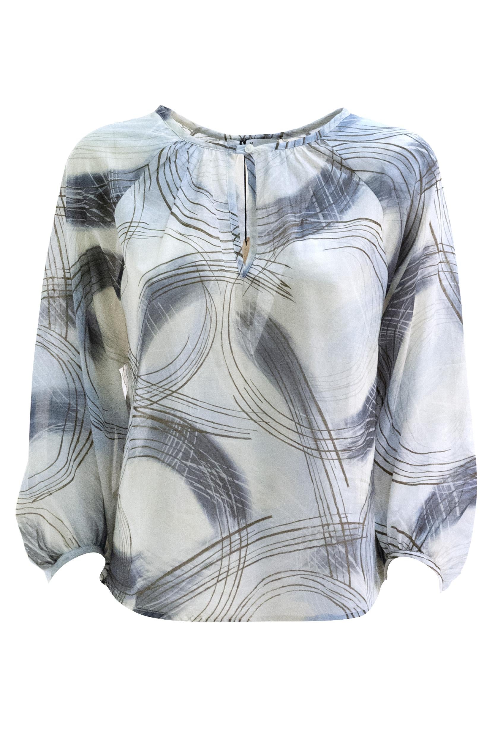 Blusa in cotone con motivo astratto di colore azzurro<BR/> WH 1513 5027 WHY CI 