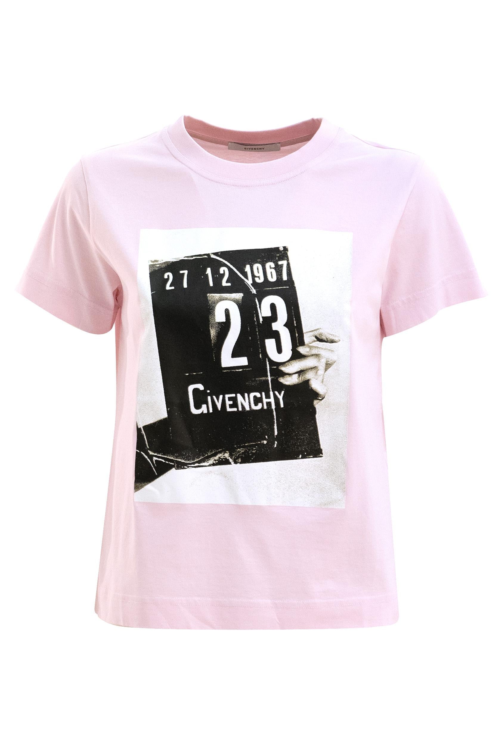T-shirt in cotone di colore rosa<BR/> BW70FJP7A4 681 GIVENCHY 