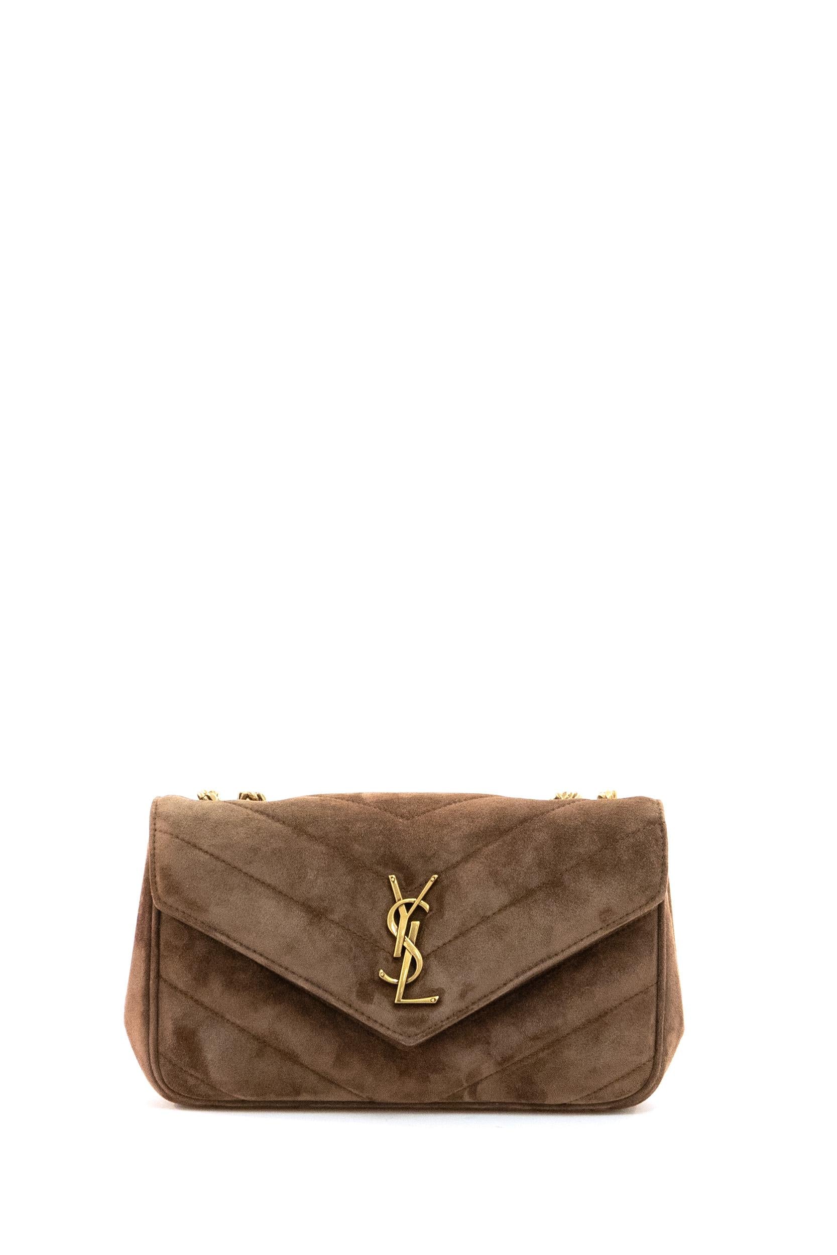 Borsa Loulou in suede matelassé color marrone <BR/> 801437 AAEY6 2358 SAINT LAURENT 