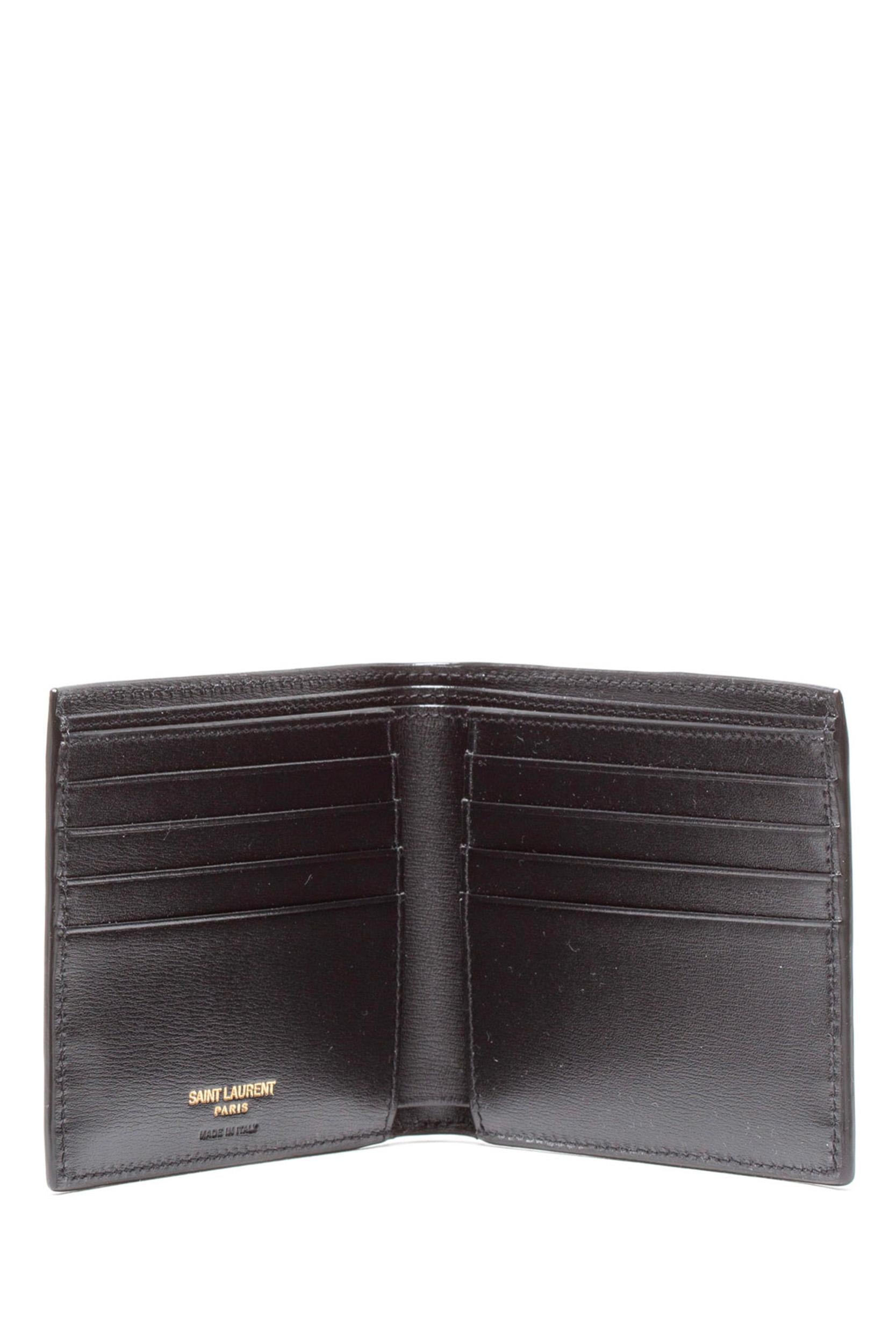 Portafoglio Tiny Cassandre in pelle liscia opaca di colore nero 607727 02G0W 1000 SAINT LAURENT 
