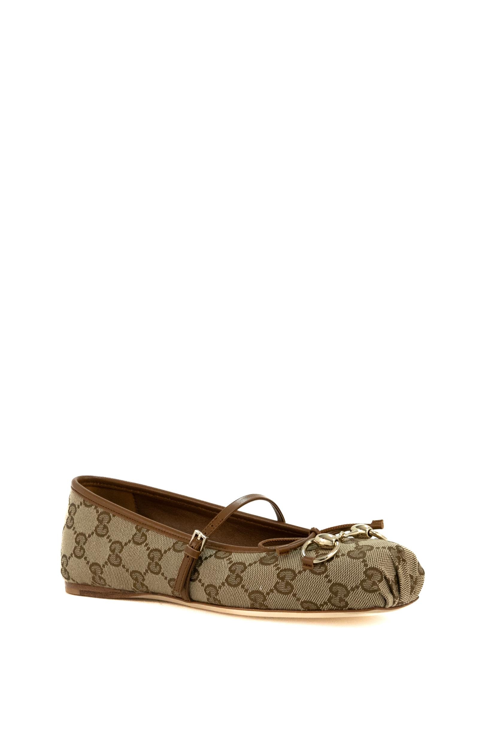 Ballerine in tessuto GG color beige e marrone 814321 FAD6C 9745 GUCCI 