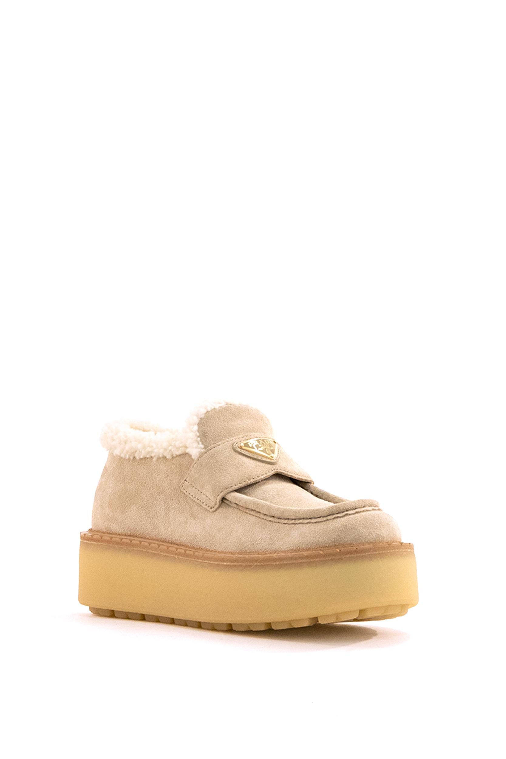 Mocassini in suede e montone color beige<BR/> 1D717N F ZD50 JFT F0F24 PRADA 