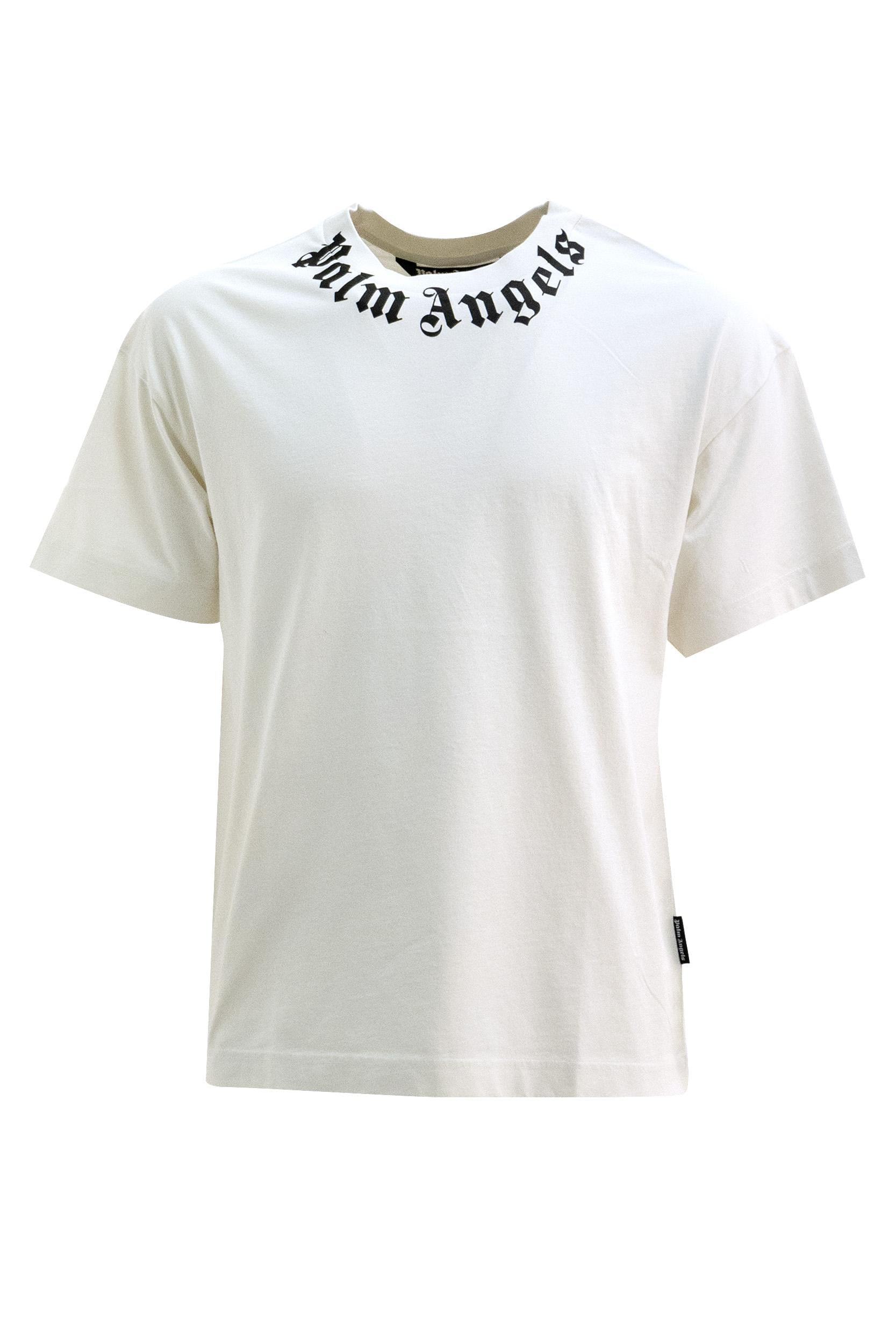T-shirt Neck Logo in Cotone<BR/> PMAA109S26JER008 0310 PALM ANGELS 