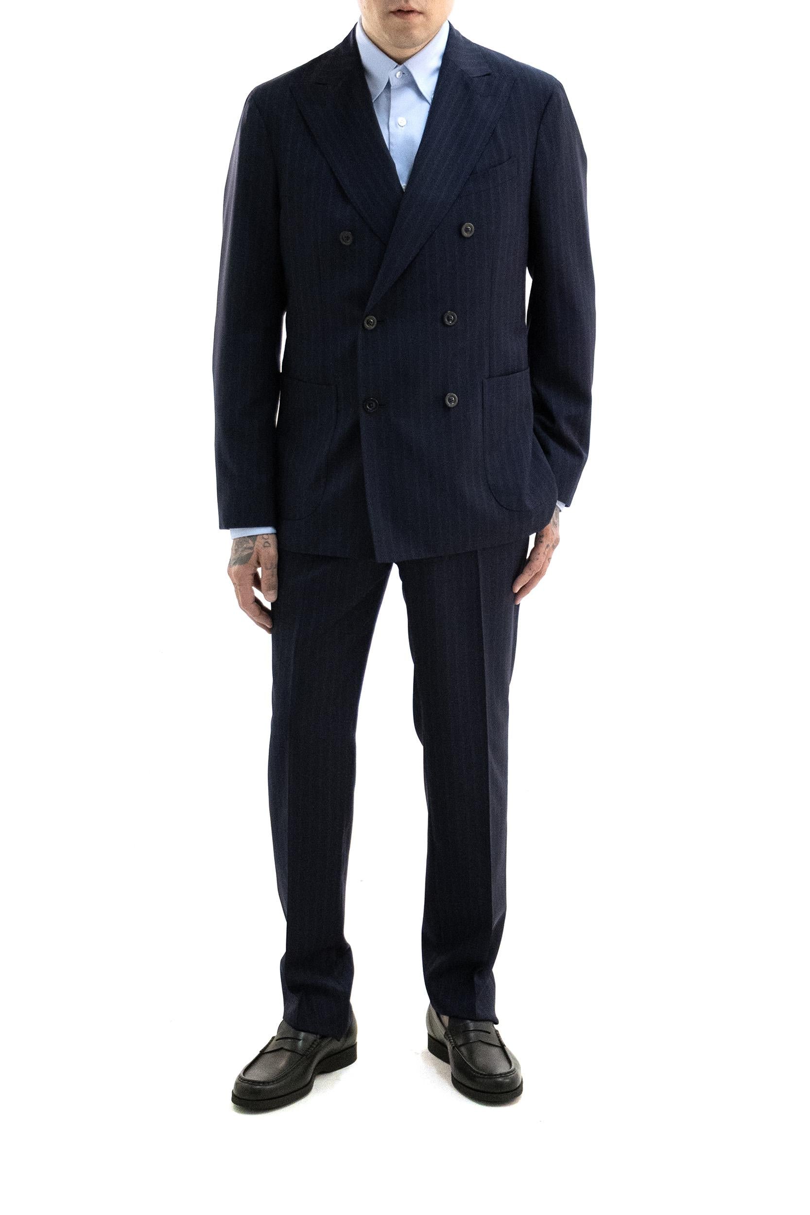 Abito gessato in lana di colore blu<BR/> N43C2E SB6112 0790 BOGLIOLI 