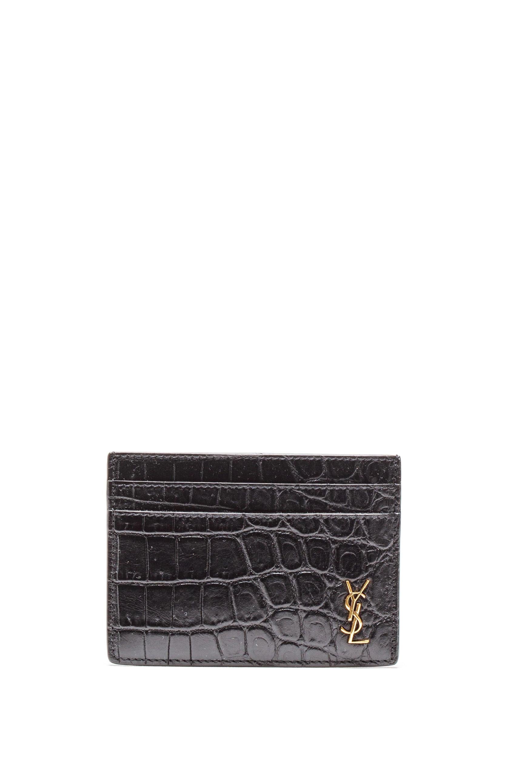 Portacarte Monogram in Pelle Opaca Goffrata Coccodrillo 607603 DZE0W 1000 SAINT LAURENT 