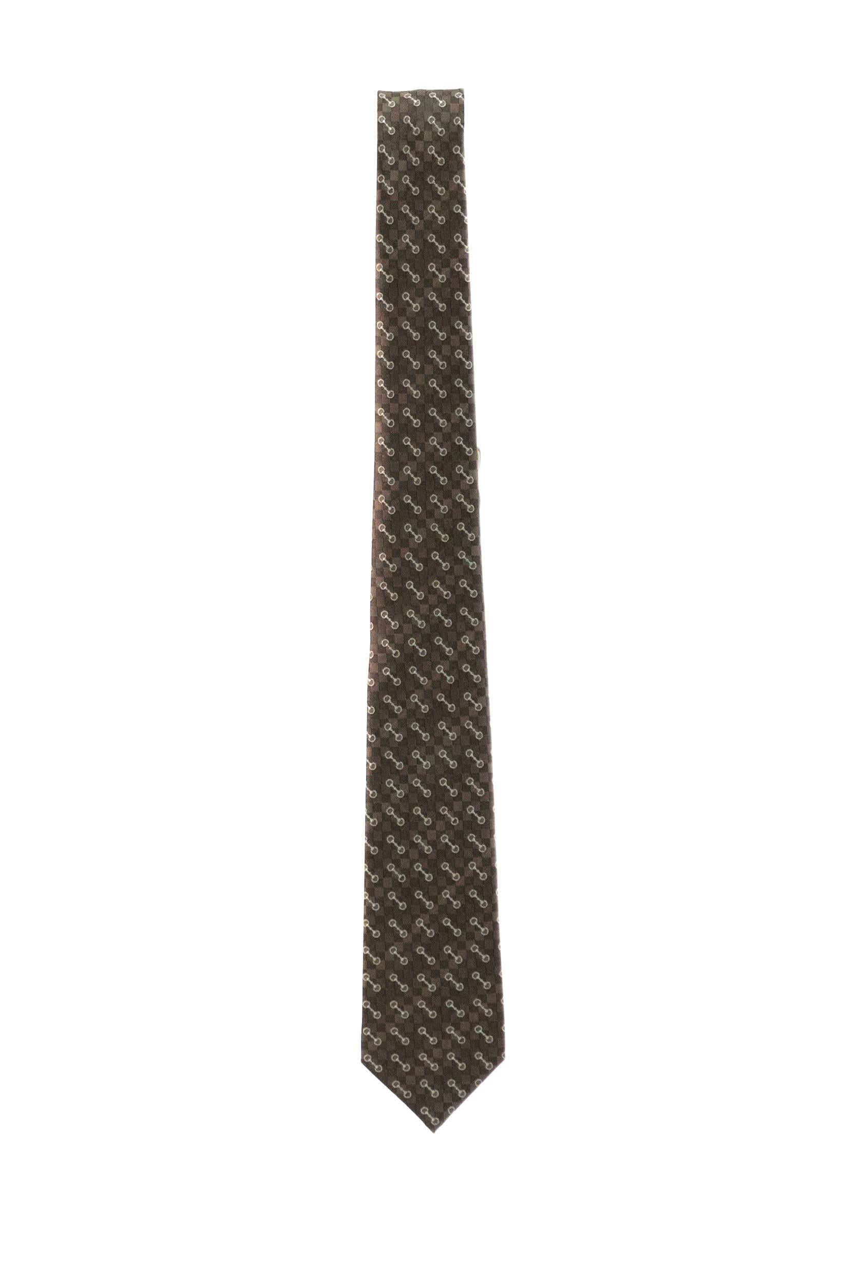 Cravatta in seta jacquard con Morsetto di colore marone<BR/> 853367 4E009 2279 GUCCI 