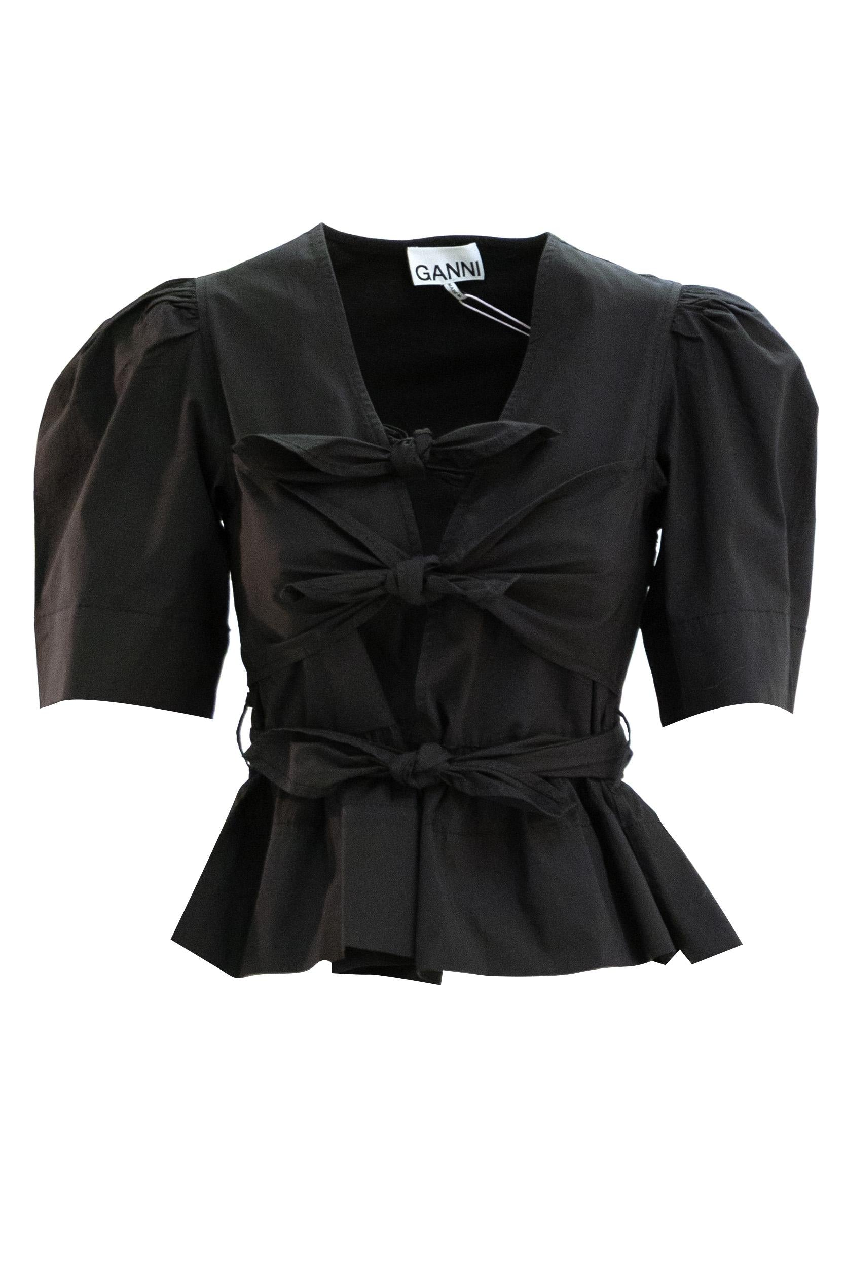 Blusa in cotone di colore nero<BR/> W0378 099 GANNI 