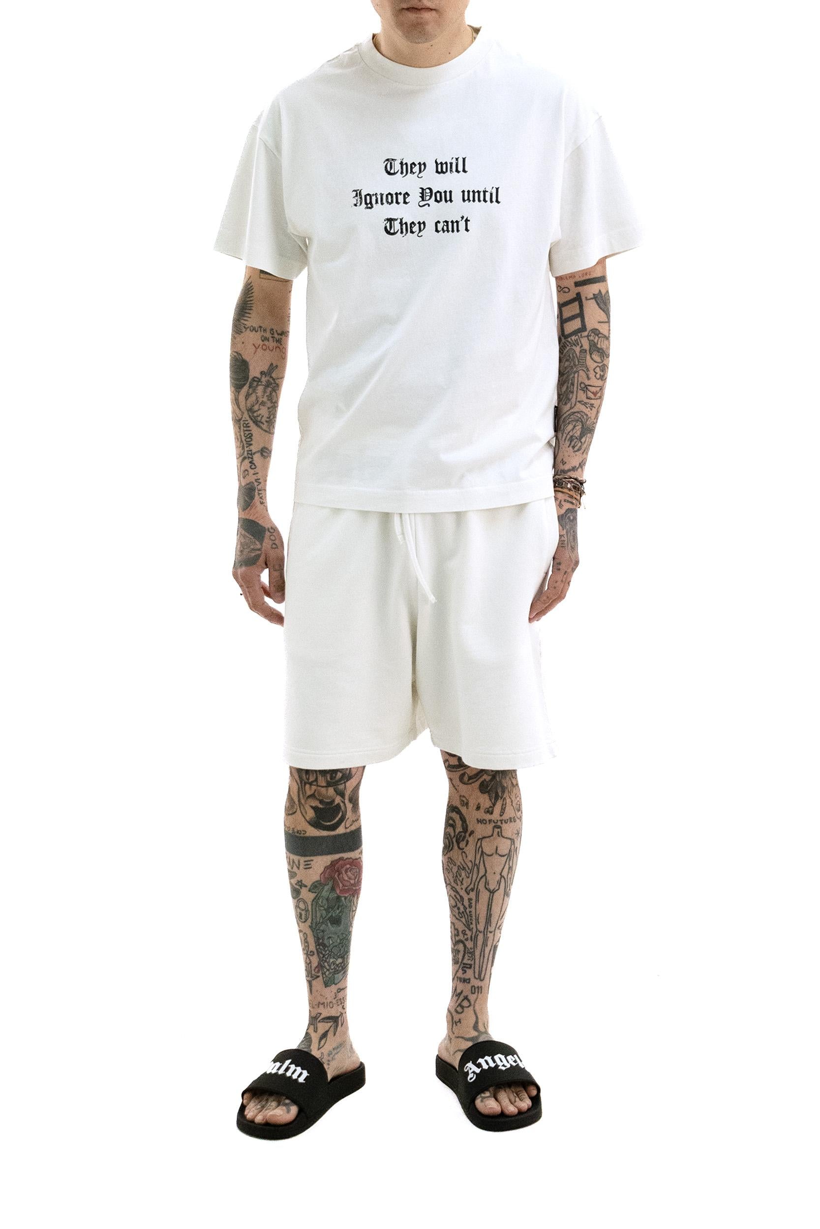 T-shirt in cotone di colore bianco<BR/> PMAA109S26JER005 0310 PALM ANGELS 
