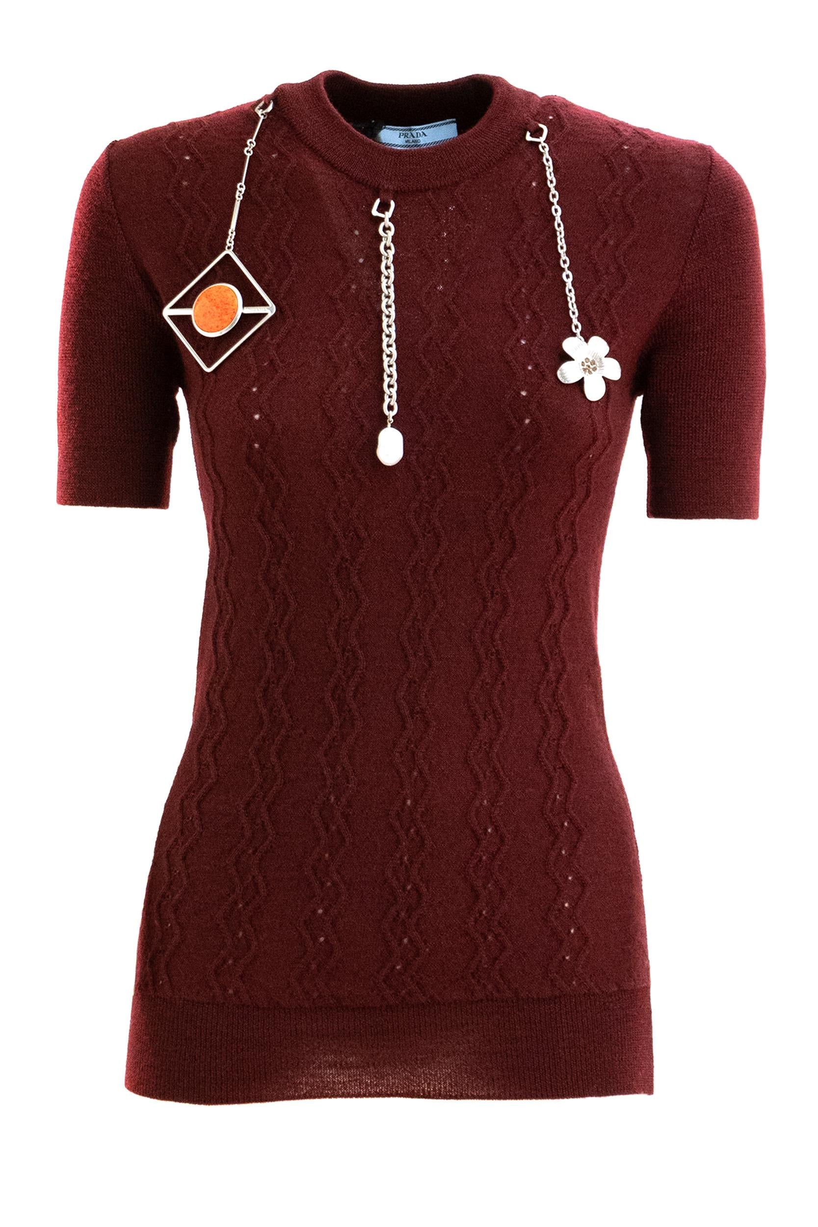 Pullover in lana color bordeaux con ciondoli<BR/> P24V2H S OOO 17KD F0399 PRADA 