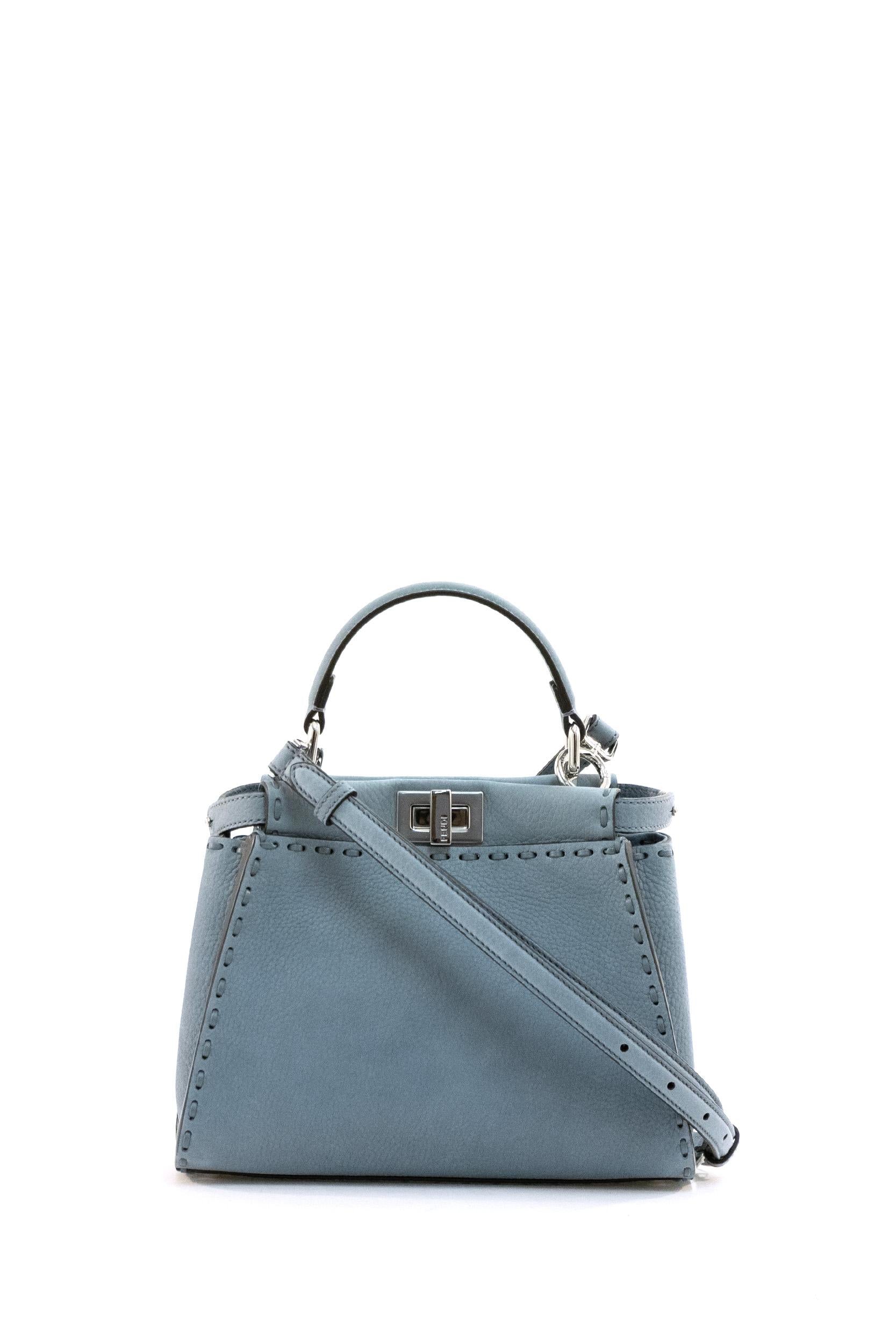 Peekaboo Mini in Cuoio Romano color azzurro polvere <BR/> 8BN244 AVQQ F1USY FENDI 