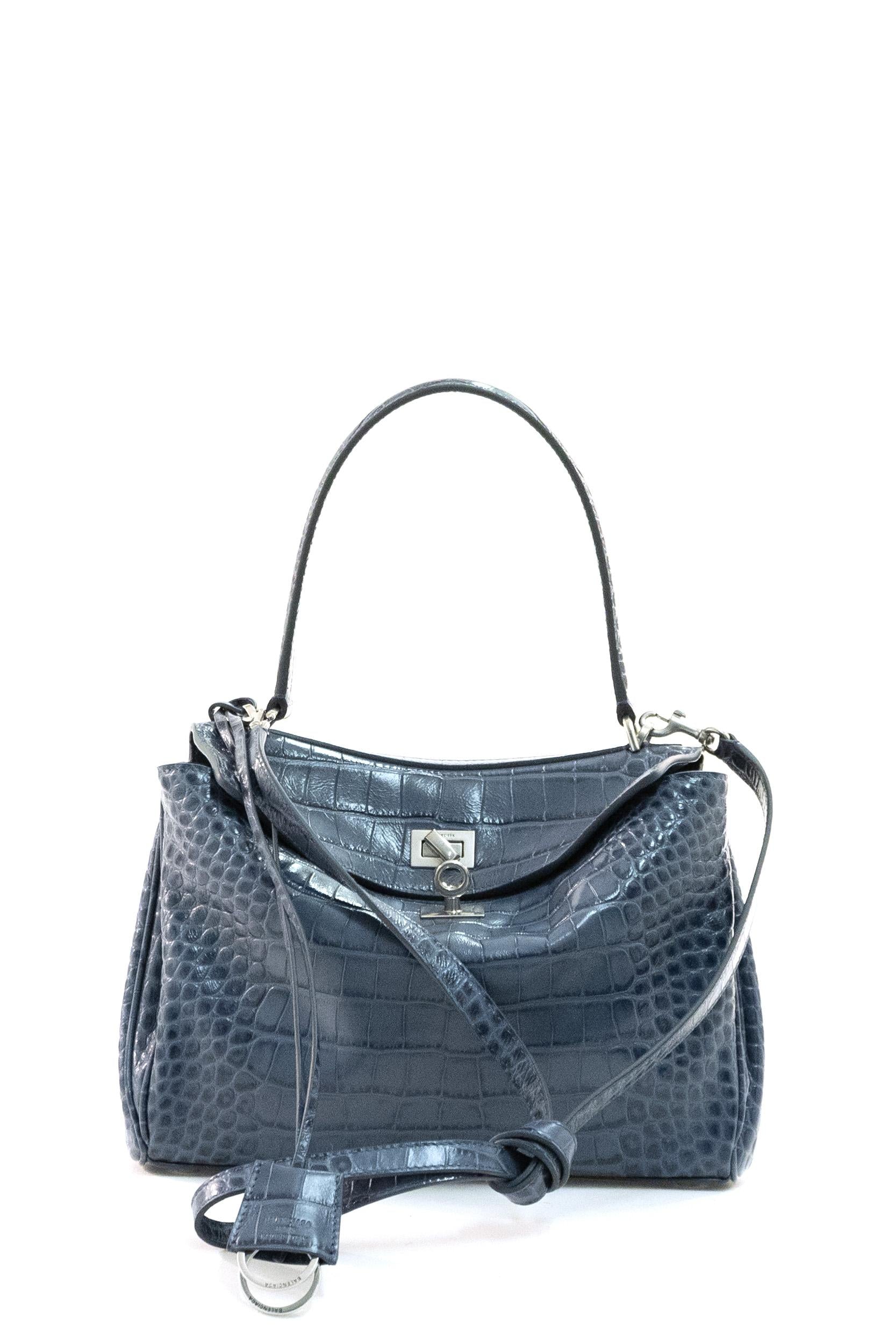 Borsa Rodeo in pelle stampa cocco color blu scuro effetto sbiadito <BR/> 789779 2ABV1 4243 BALENCIAGA 