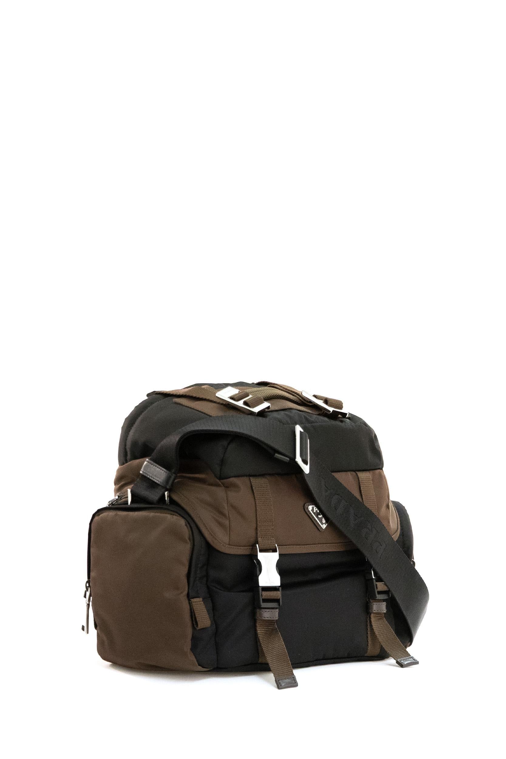 Borsa a tracolla in Re-Nylon di colore nero e marrone<BR/> 2VH195 2DMG F03MQ PRADA 