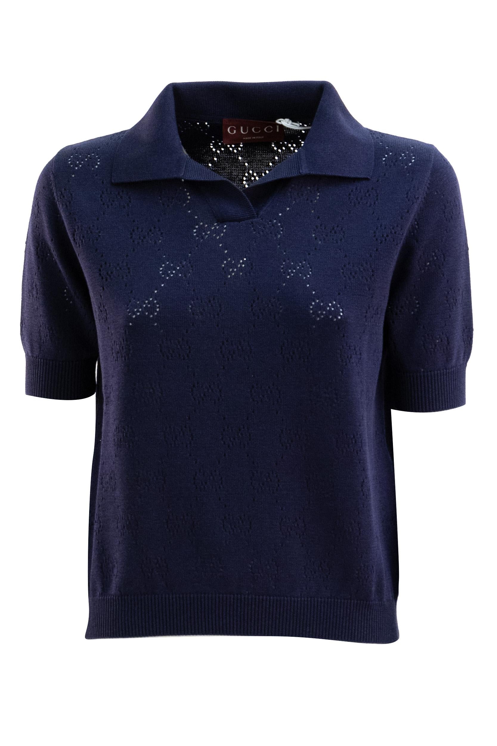 Polo in Cotone e Seta Pointelle con GG<BR/> 856203 XKFCO 4522 GUCCI 