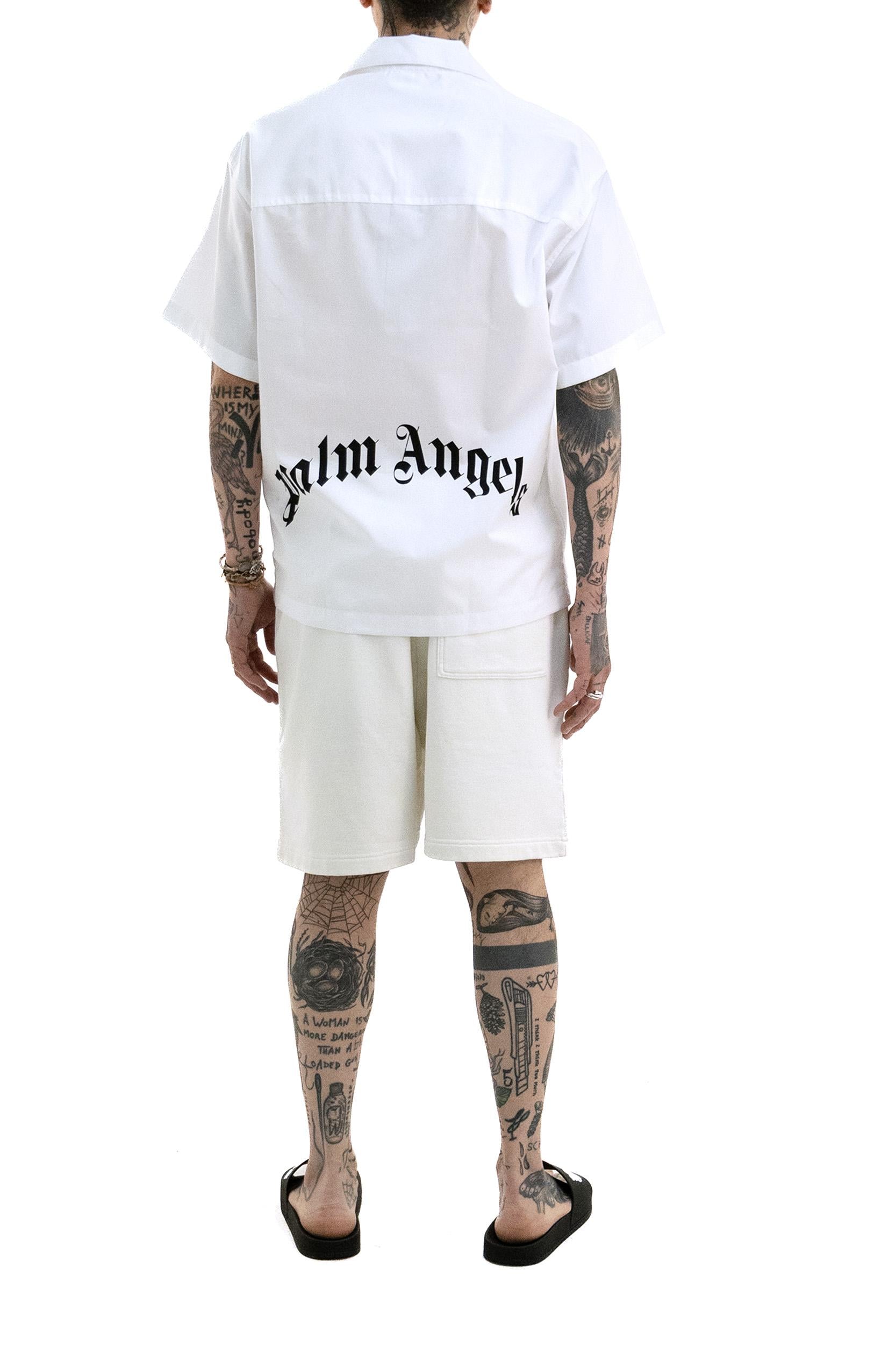Camicia Bowling in cotone di colore bianco<BR/> PMGG00AS26FAB001 0310 PALM ANGELS 