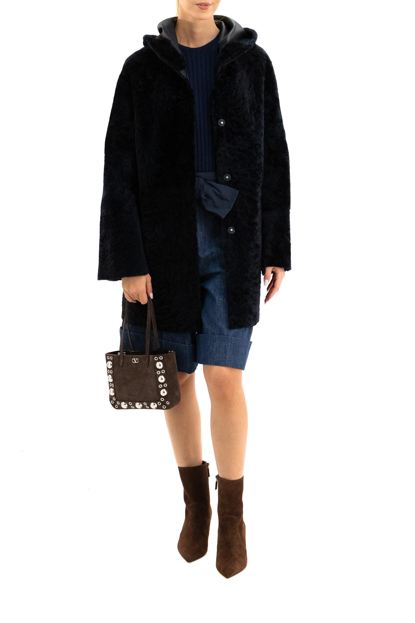 Cappotto ROBERTA PACAYA cappotto in montone blu <BR/> ROBERTA PACAYA BLU FURLING BY GIANI 