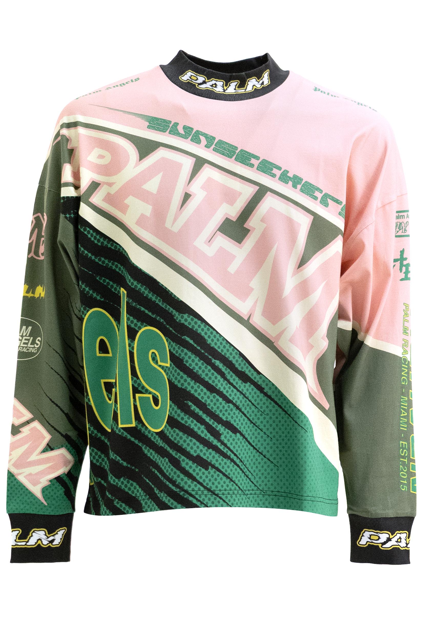 T-shirt Racing in cotone di colore verde e rosa<BR/> PMAB05IS26JER001 3055 PALM ANGELS 