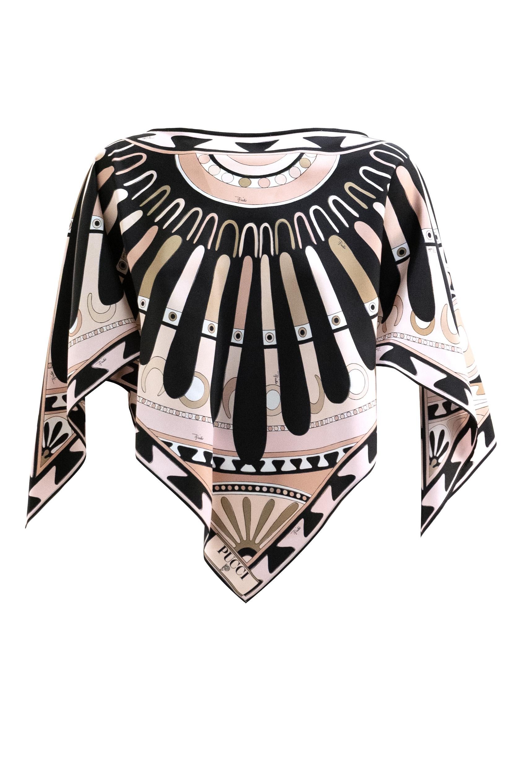 Top caftano con stampa Soleil color rosa e nero <BR/> 6HRM95 6H893 O30 EMILIO PUCCI 