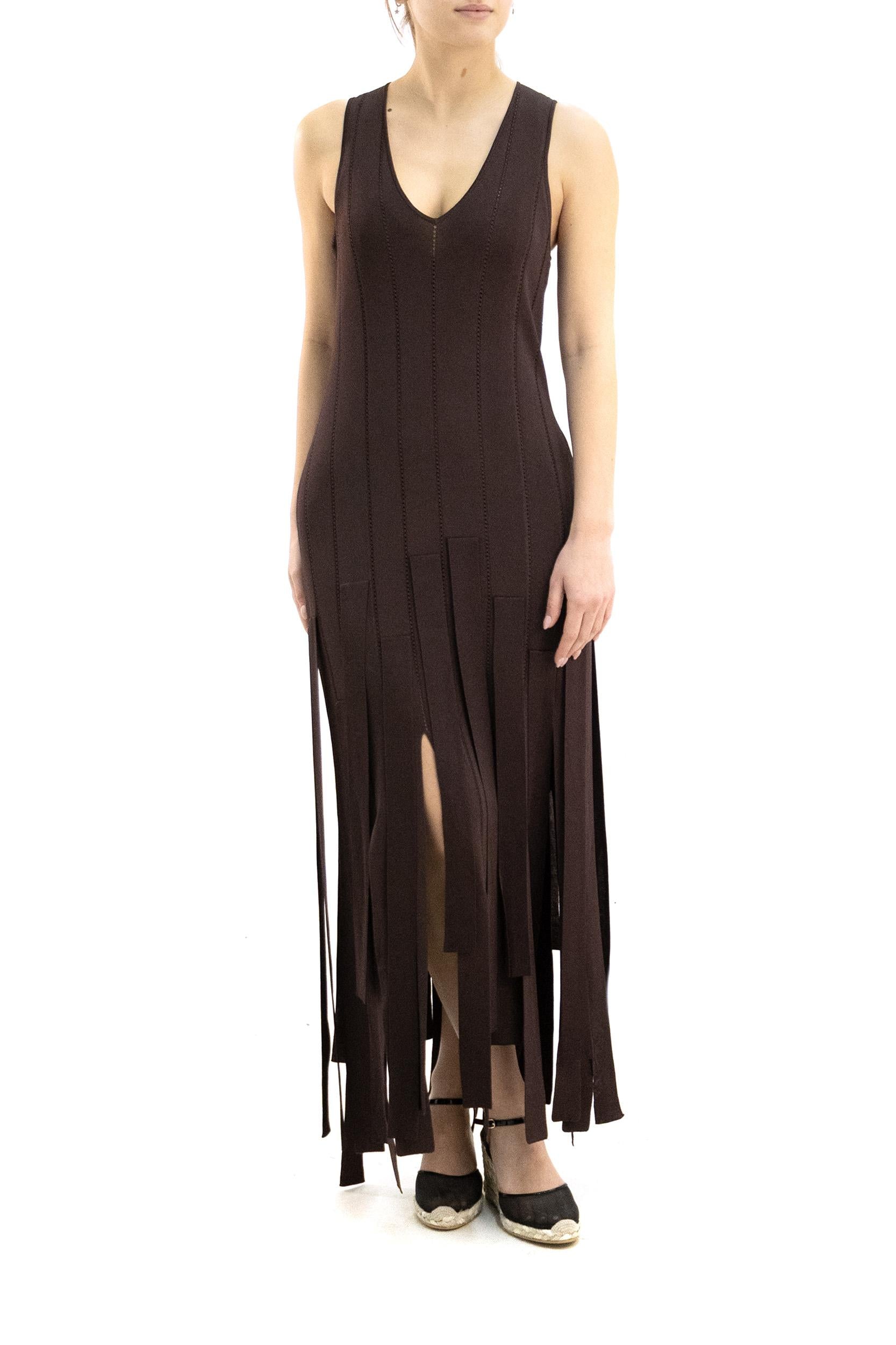 Abito midi Luna con frange di colore marrone<BR/> 7629DS261 CHOCOLATE ZIMMERMANN 