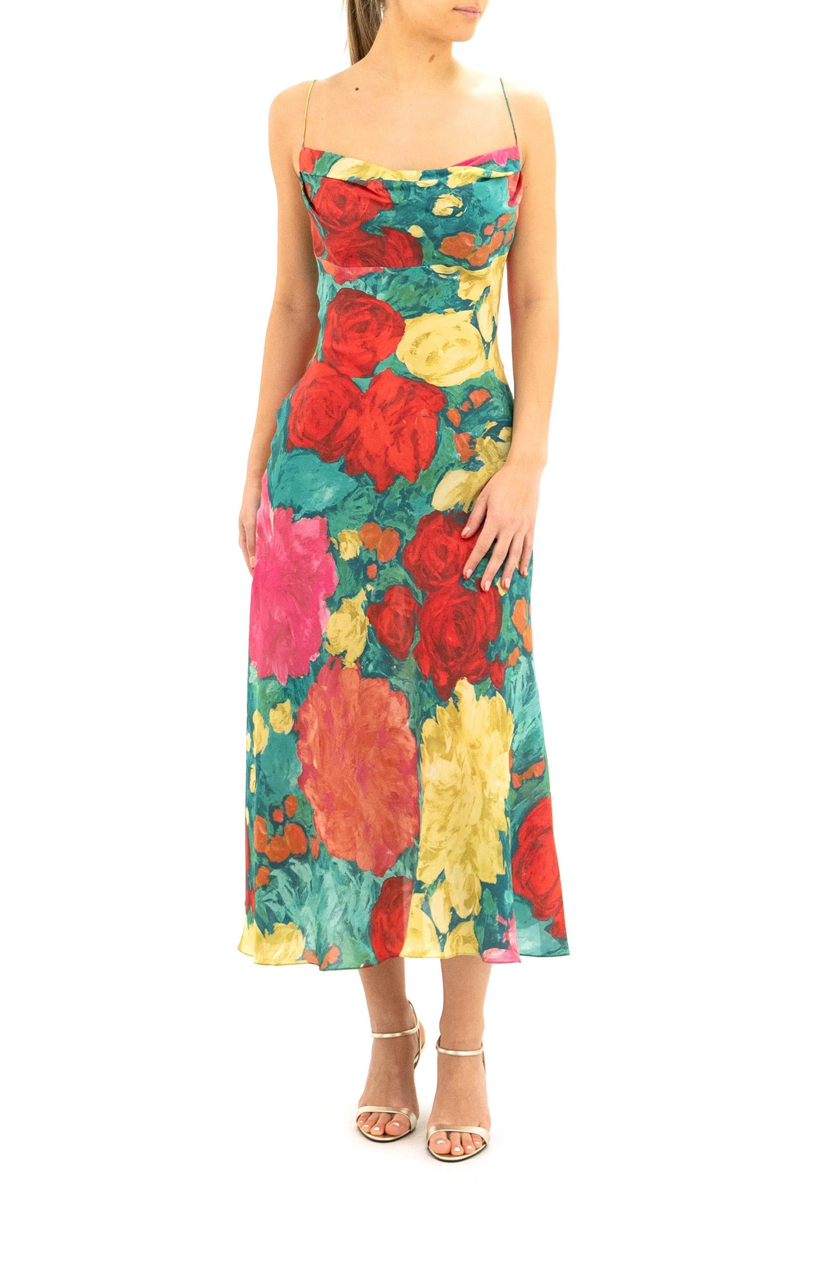 Abito lungo in raso di seta multicolore<BR/> GF1RN350SF38 ULJ BALMAIN 