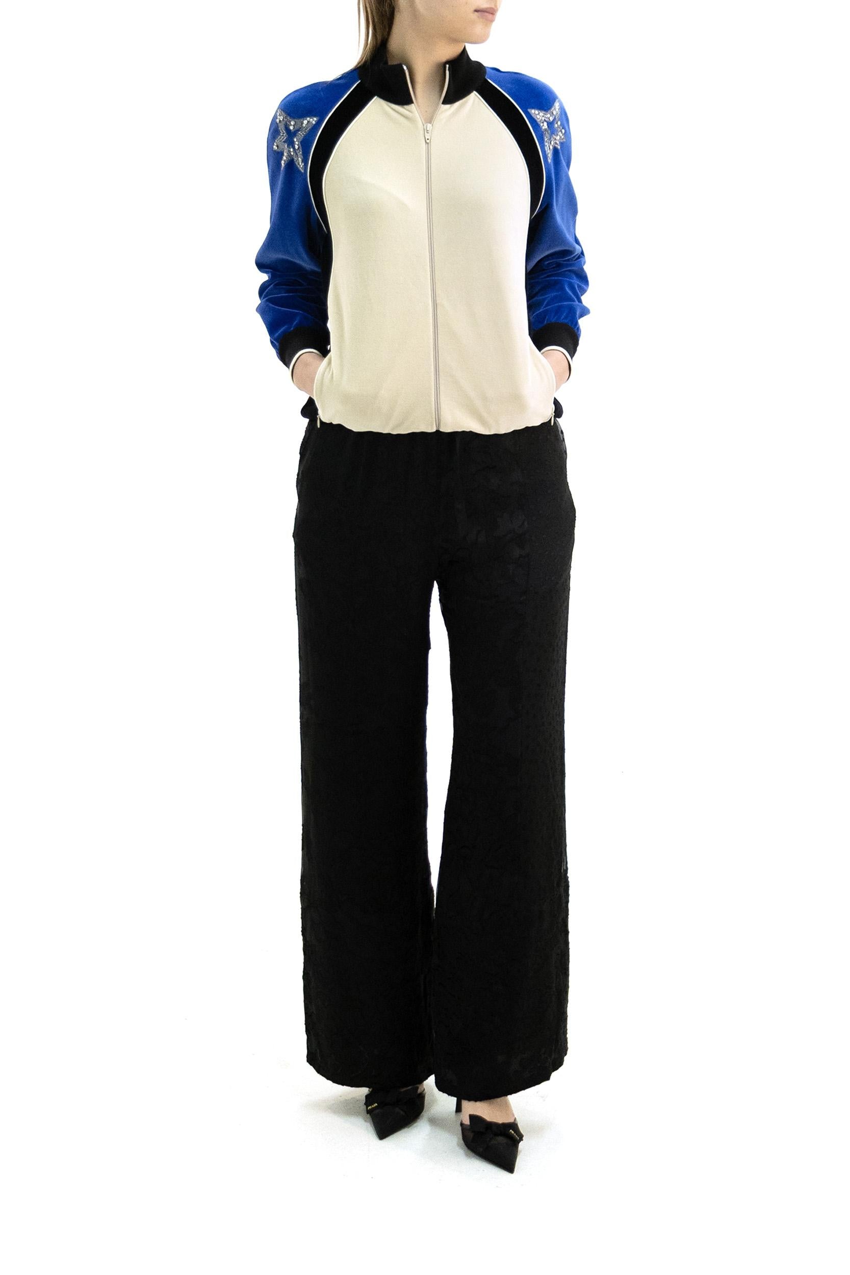 Felpa in ciniglia di colore avorio e blu<BR/> 8B3MF25GA4U DBB VALENTINO GARAVANI 