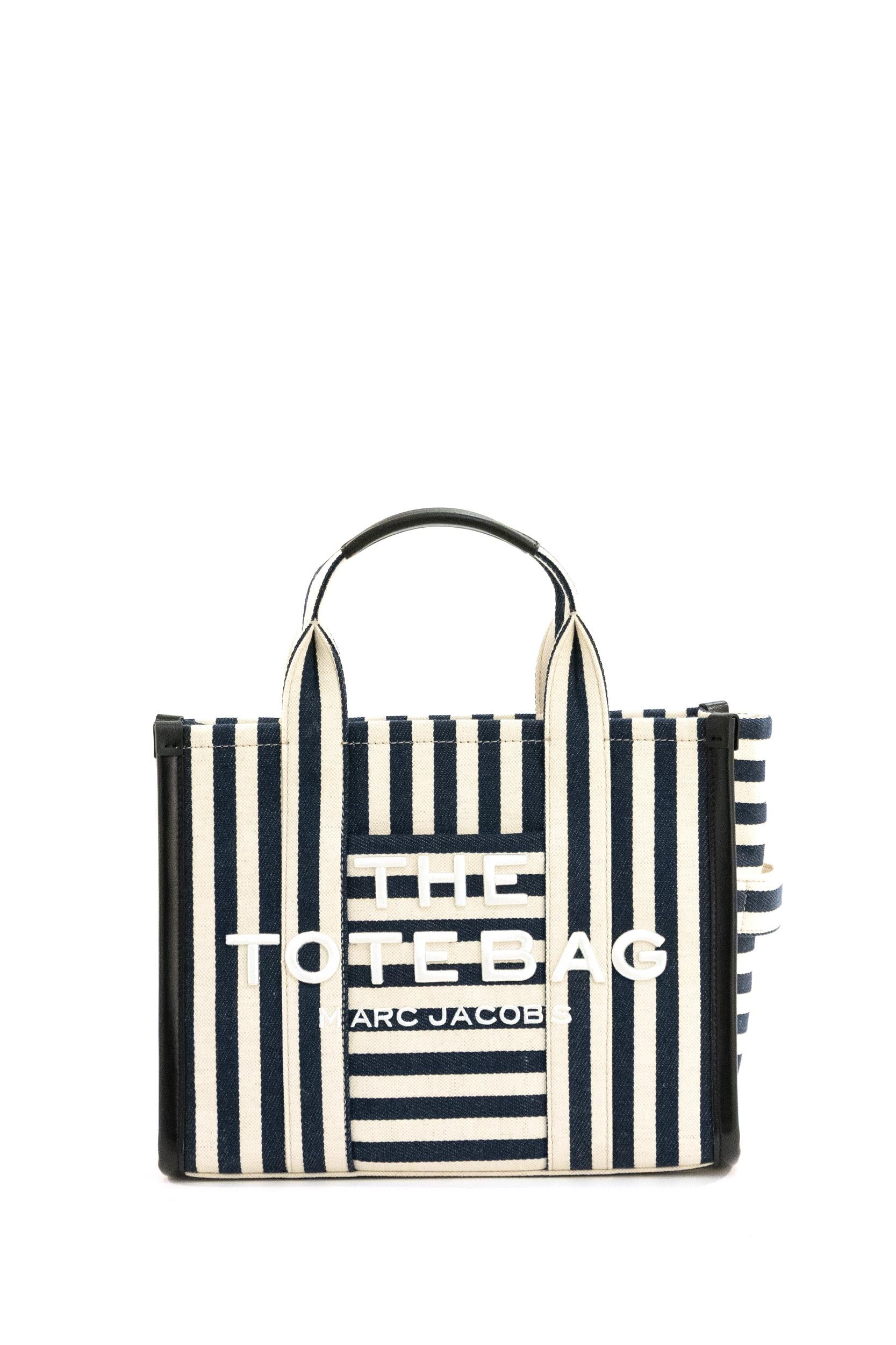 The Tote Bag in canvas a righe di colore bianco e blu<BR/> 2S6HTT021H02 455 MARC JACOBS 