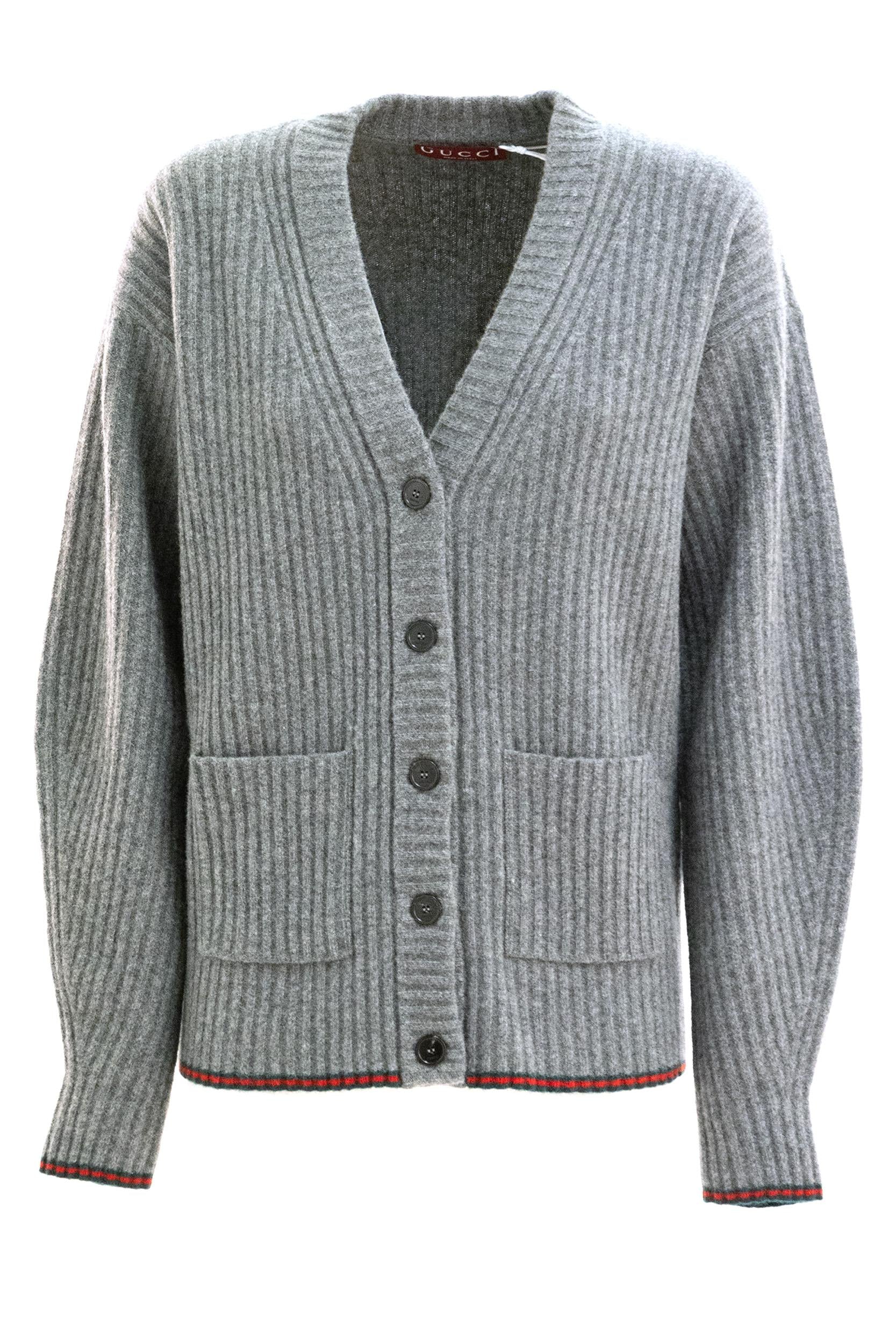 GUCCI Cardigan in lana a coste grigio<BR/> 835979 XKEX6 1073 GUCCI 