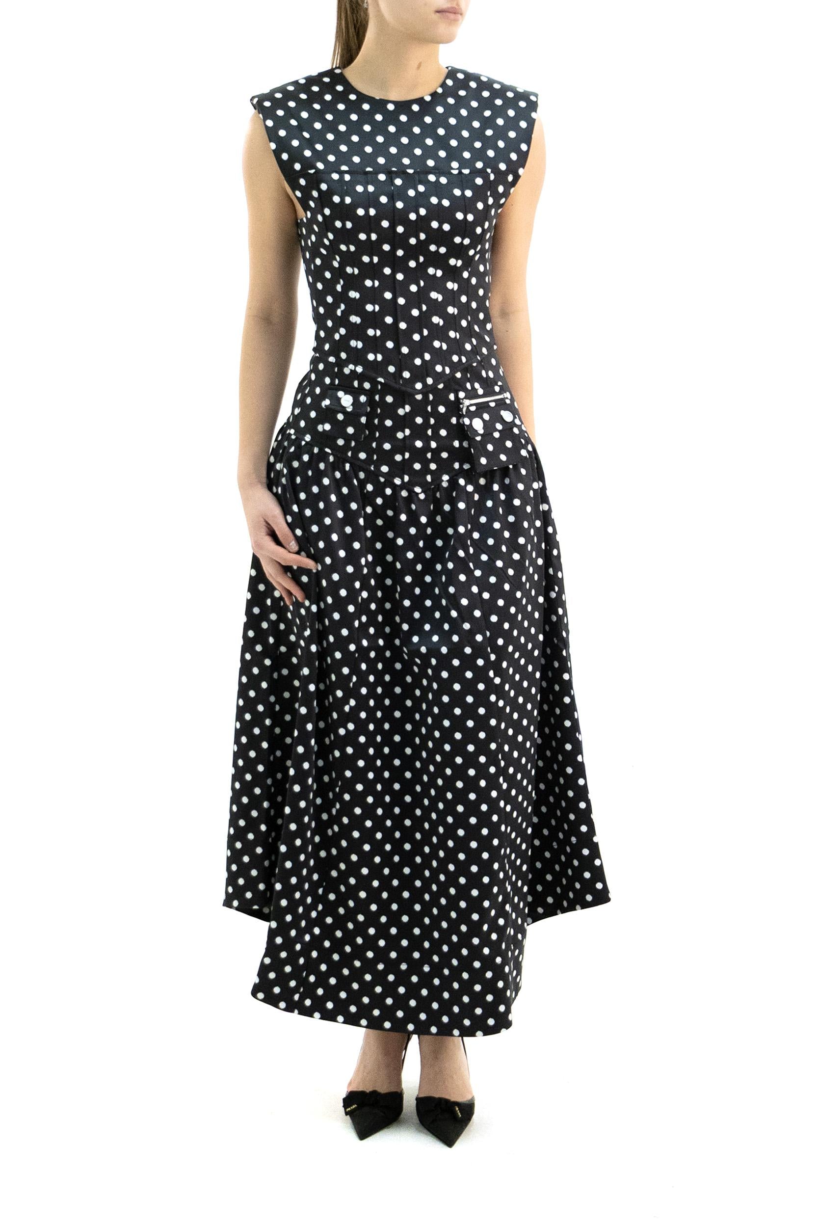 Top corsetto in raso a pois di colore nero e bianco<BR/> A1040078 099 GANNI 