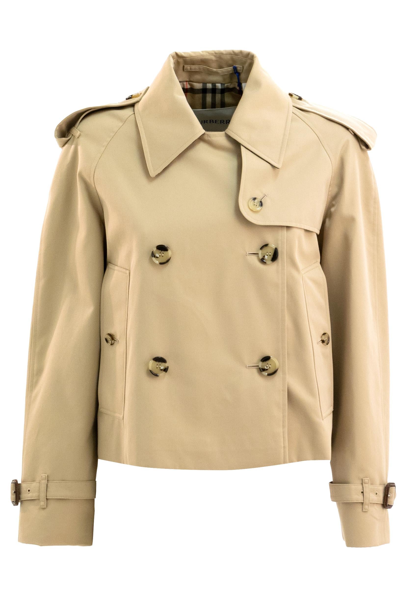 Giacca trench cropped in gabardine di colore beige<BR/> 8115792 HONEY BURBERRY 