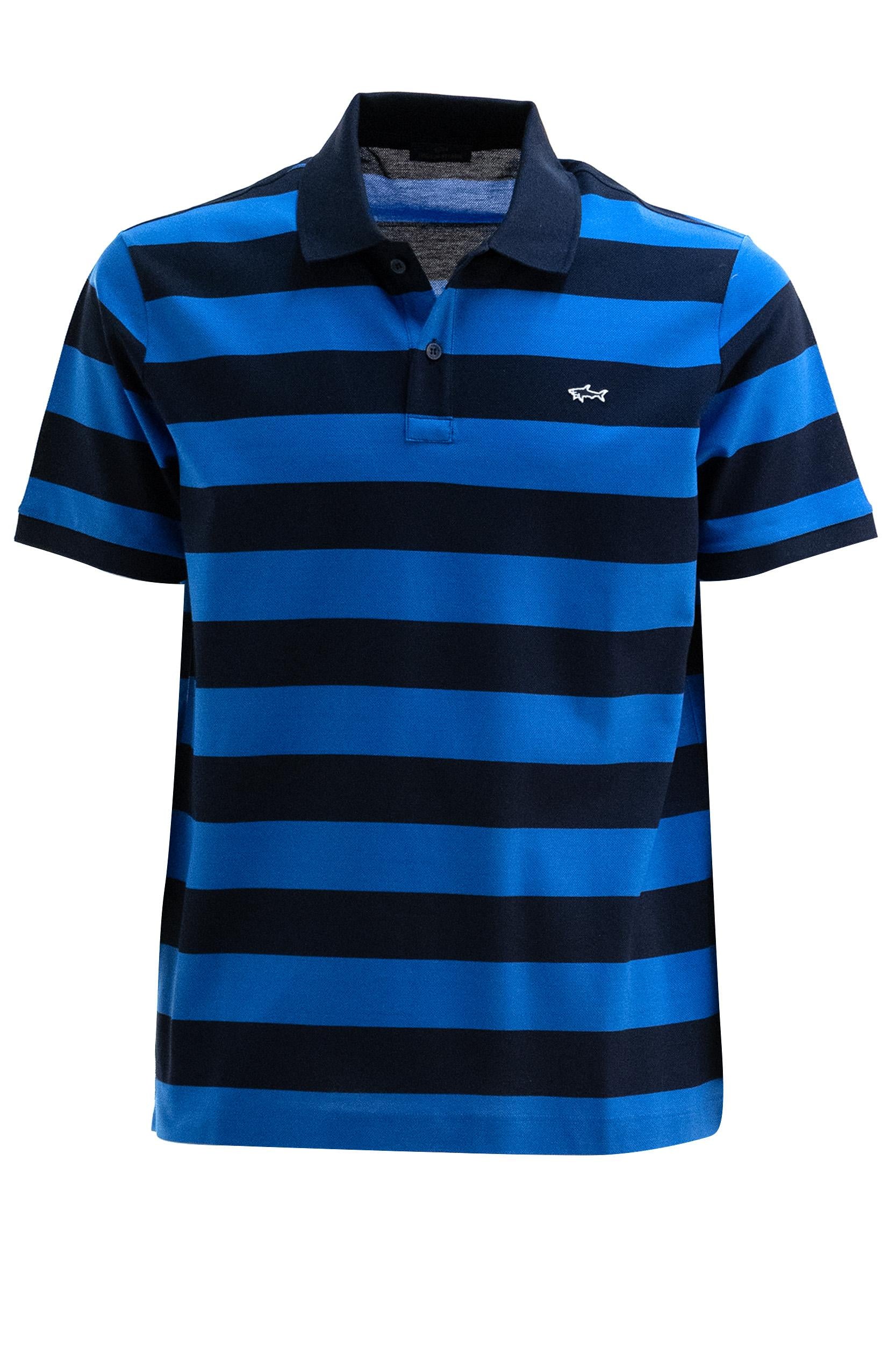 Polo in piqué di cotone a righe di colore blu e azzurro<BR/> 99311002 144 PAUL & SHARK 