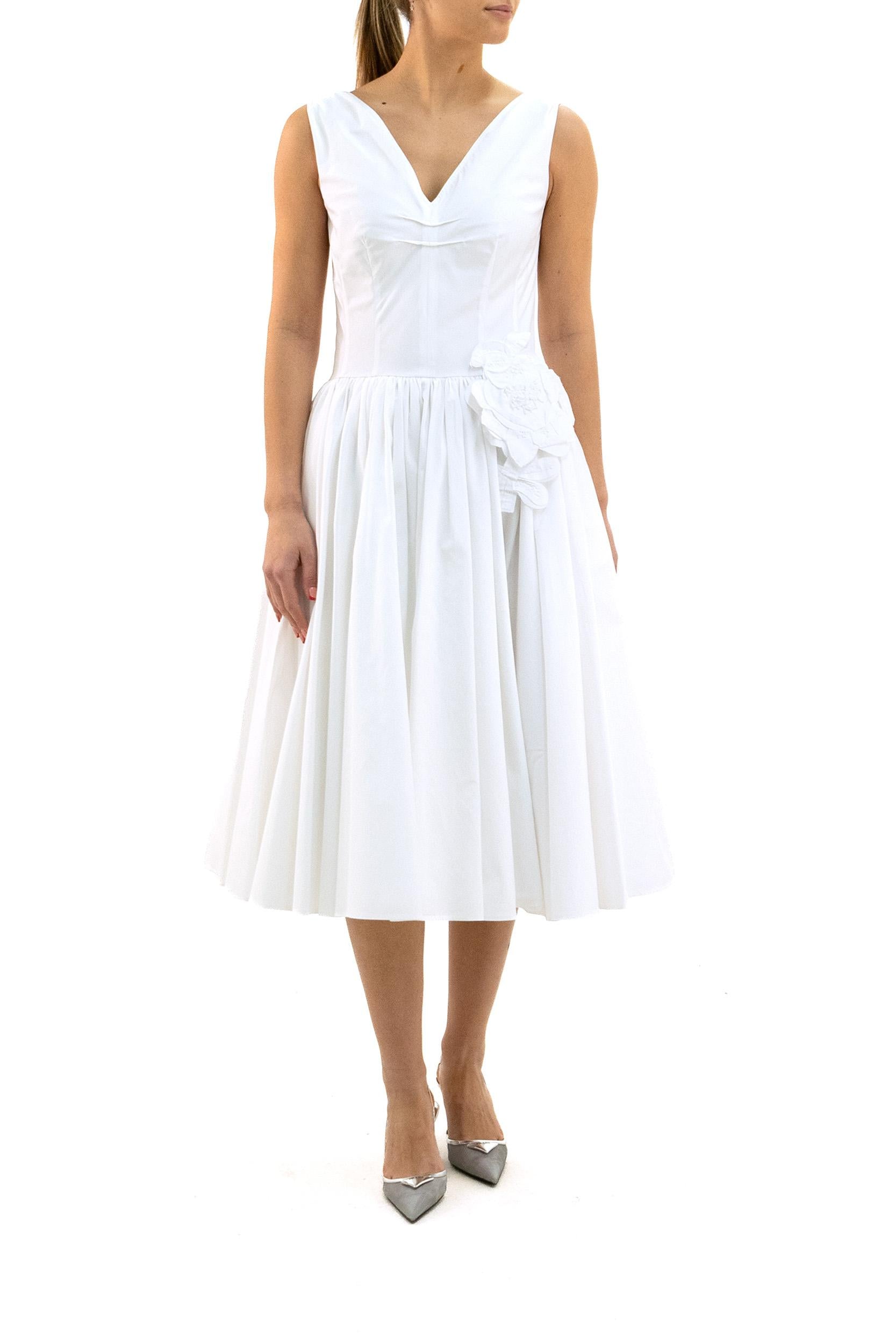 Abito in cotone di colore bianco<BR/> P3R42R S OOO 1XV2 F0009 PRADA 