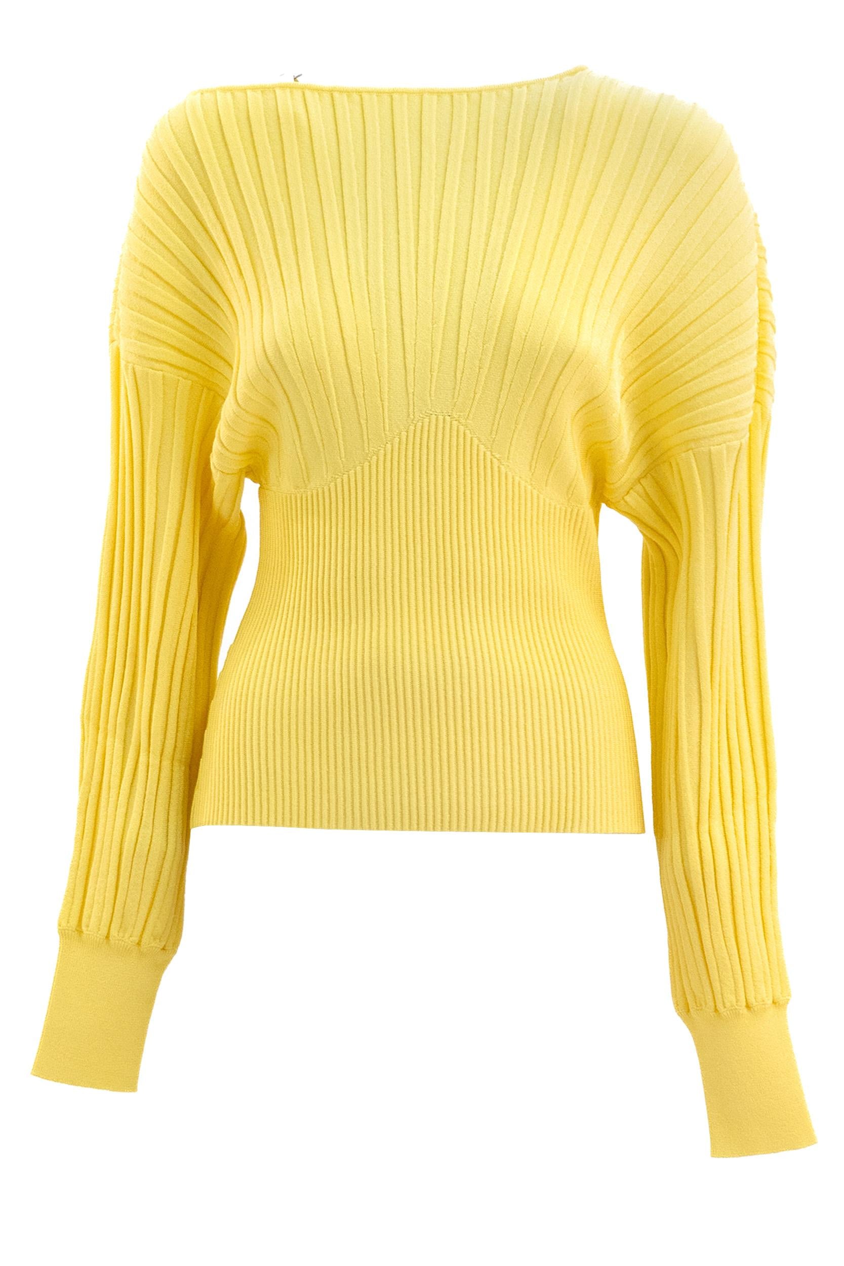 Pullover in maglia a coste di colore giallo<BR/> GF1AQ135KJ30 1GD BALMAIN 
