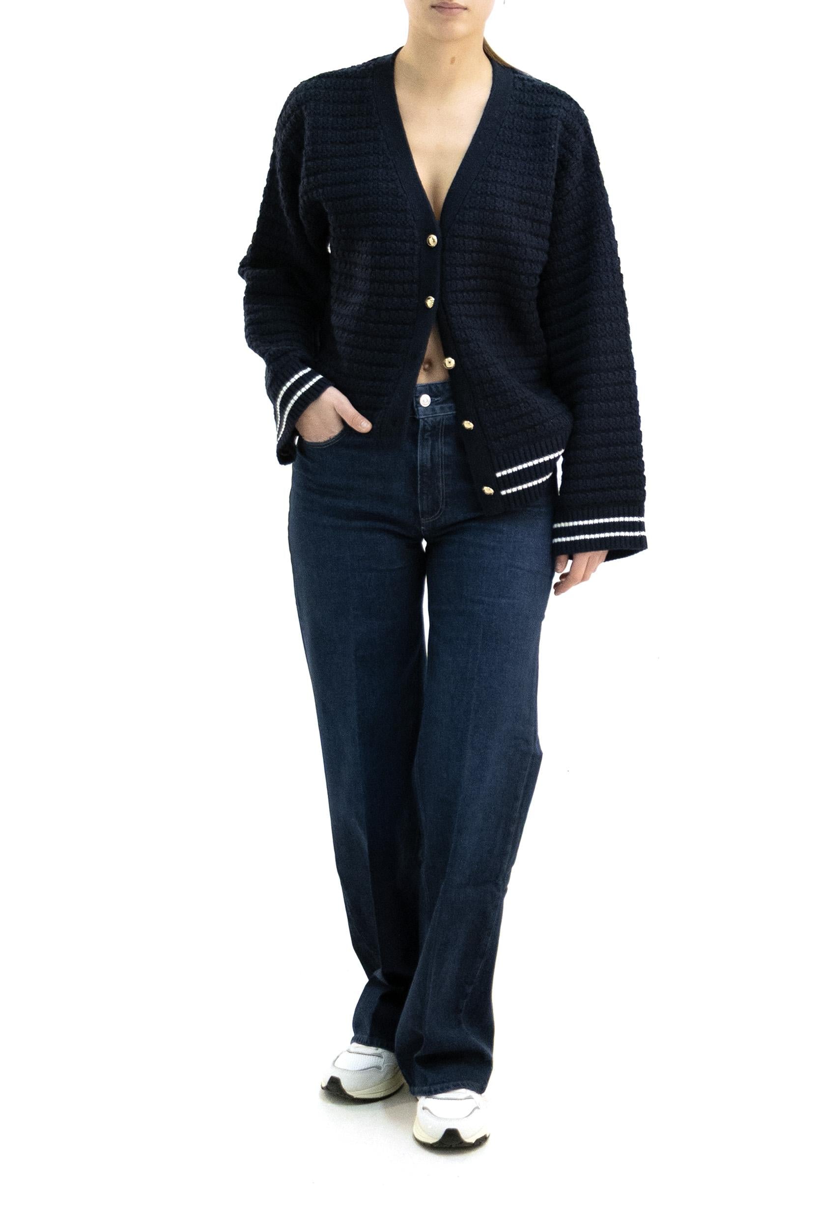 Cardigan in lana e cotone di colore blu<BR/> K2634 683 GANNI 