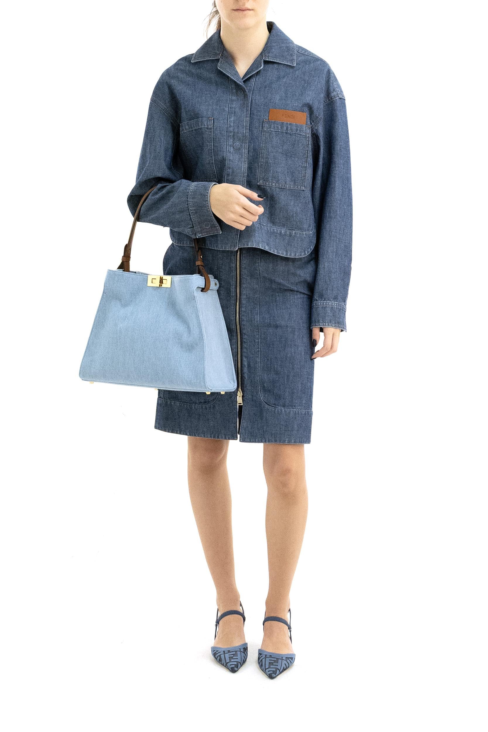 Gonna in chambray di colore blu<BR/> FLQ609 AW8H F0QB0 FENDI 