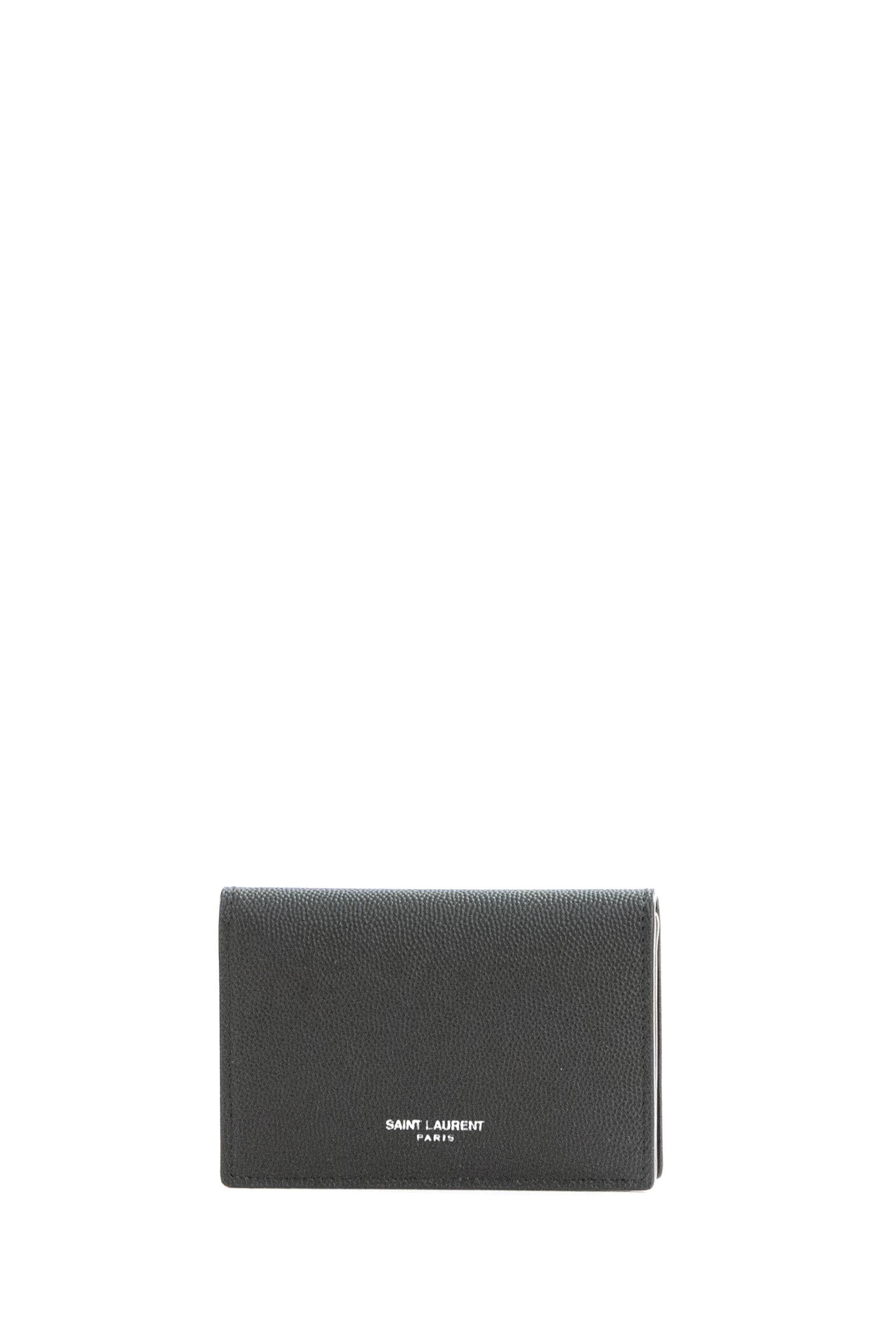 Porta Biglietti da Visita  in pelle goffrata grain de poudre <BR/> 469338 BTY7N 1000 SAINT LAURENT 