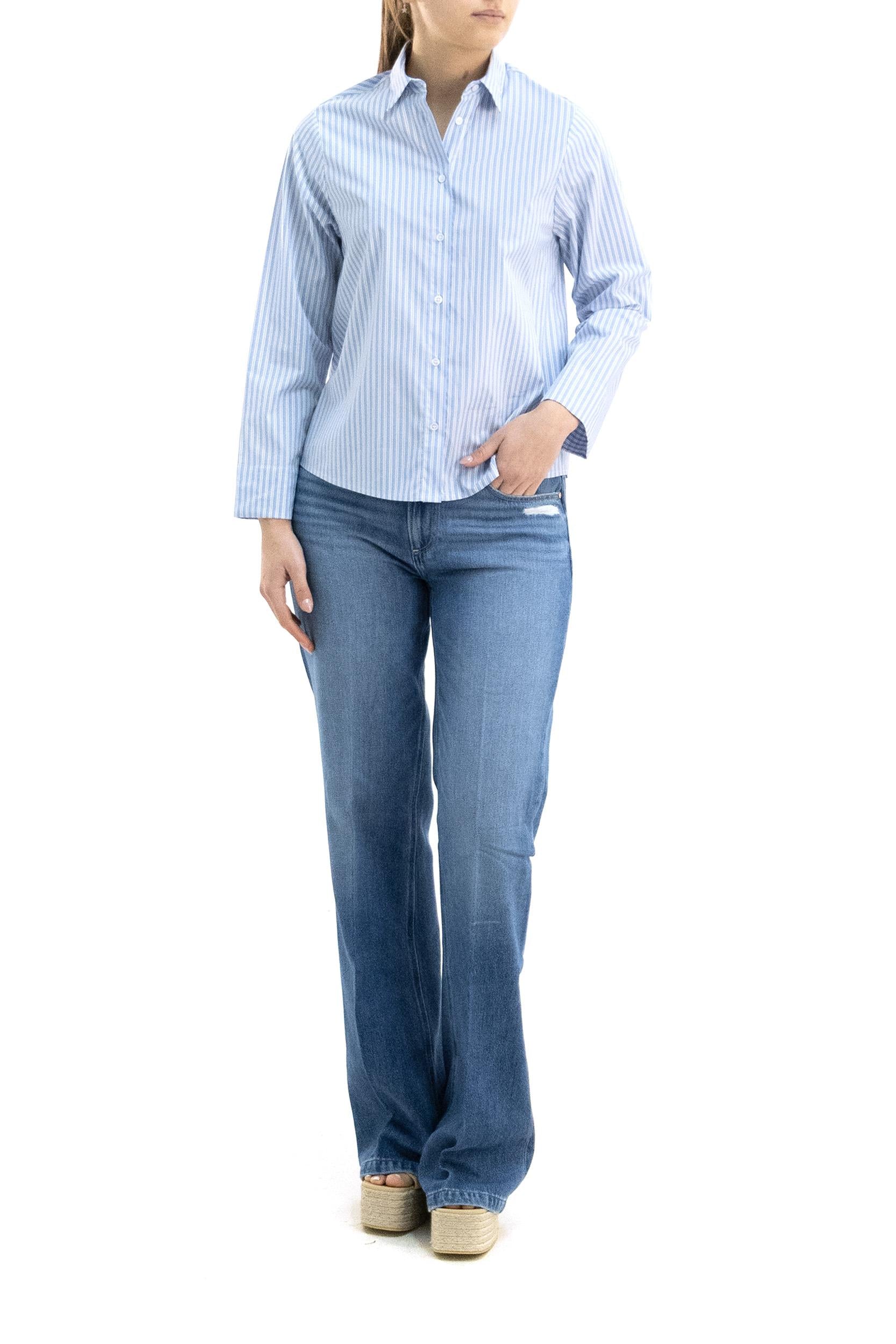 Camicia in cotone a righe di colore bianco e azzurro<BR/> WH 1246 0327 WHY CI 