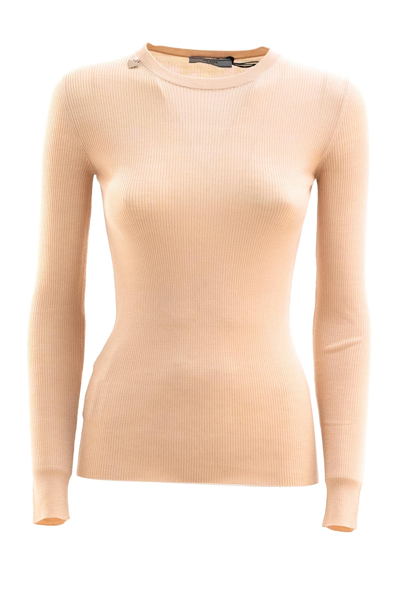 Pullover in lana vergine a coste color rosa cipria<BR/> P24Z2C S OOO 18PX F0AL2 PRADA 