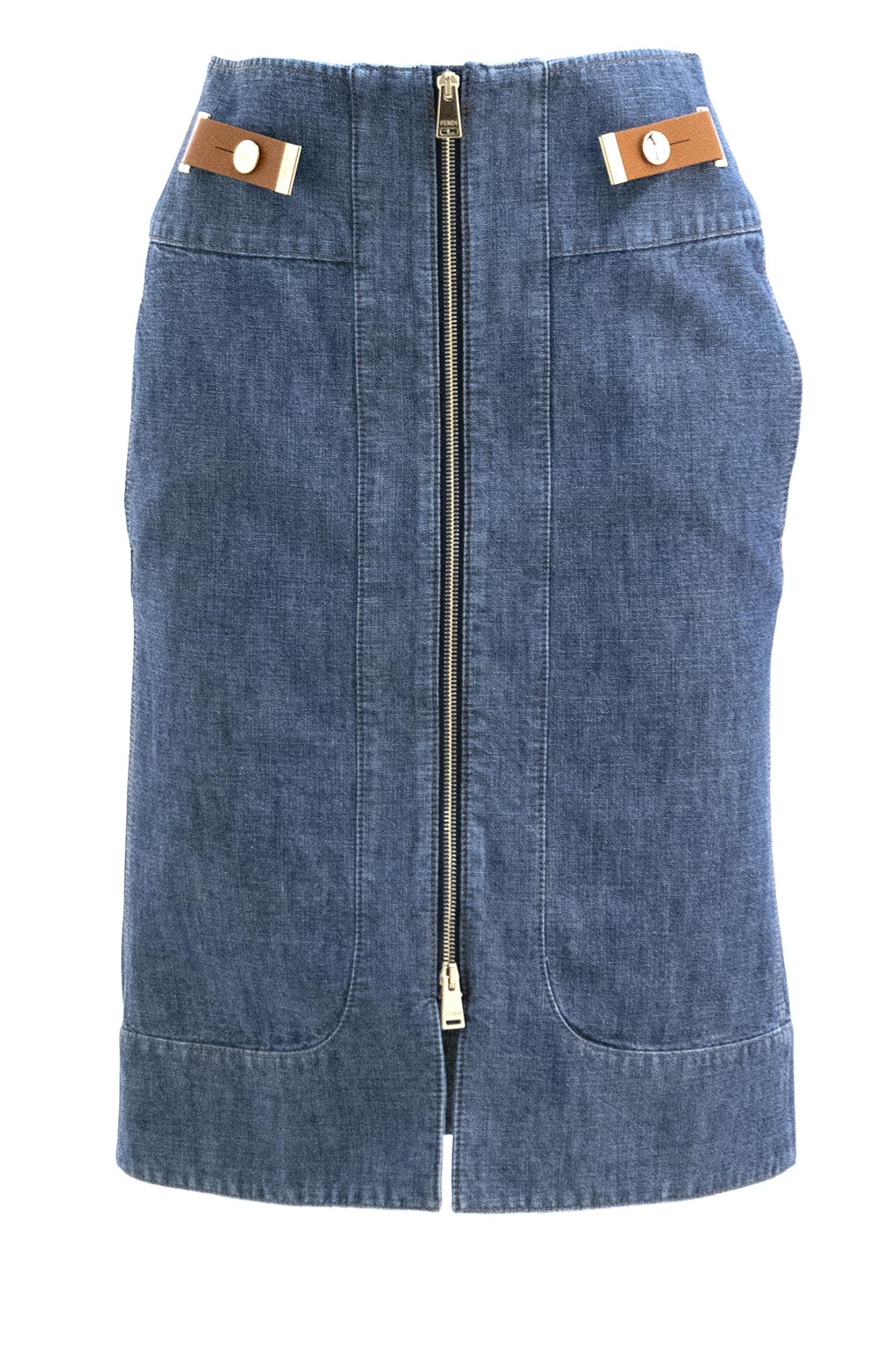 Gonna in chambray di colore blu<BR/> FLQ609 AW8H F0QB0 FENDI 